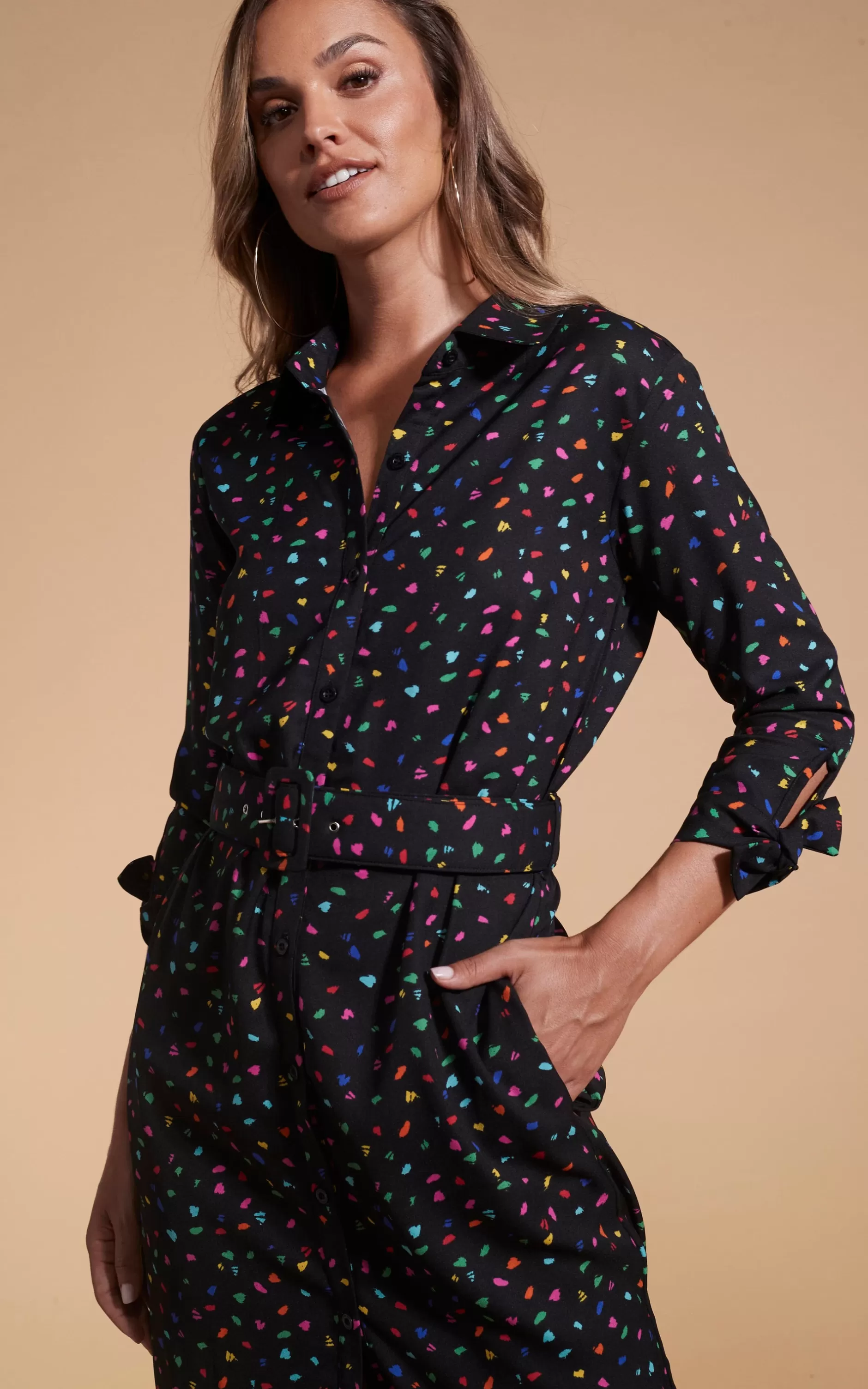 Dancing Leopard Alva Midi Shirt Dress In Abstract Multi>Women Dresses
