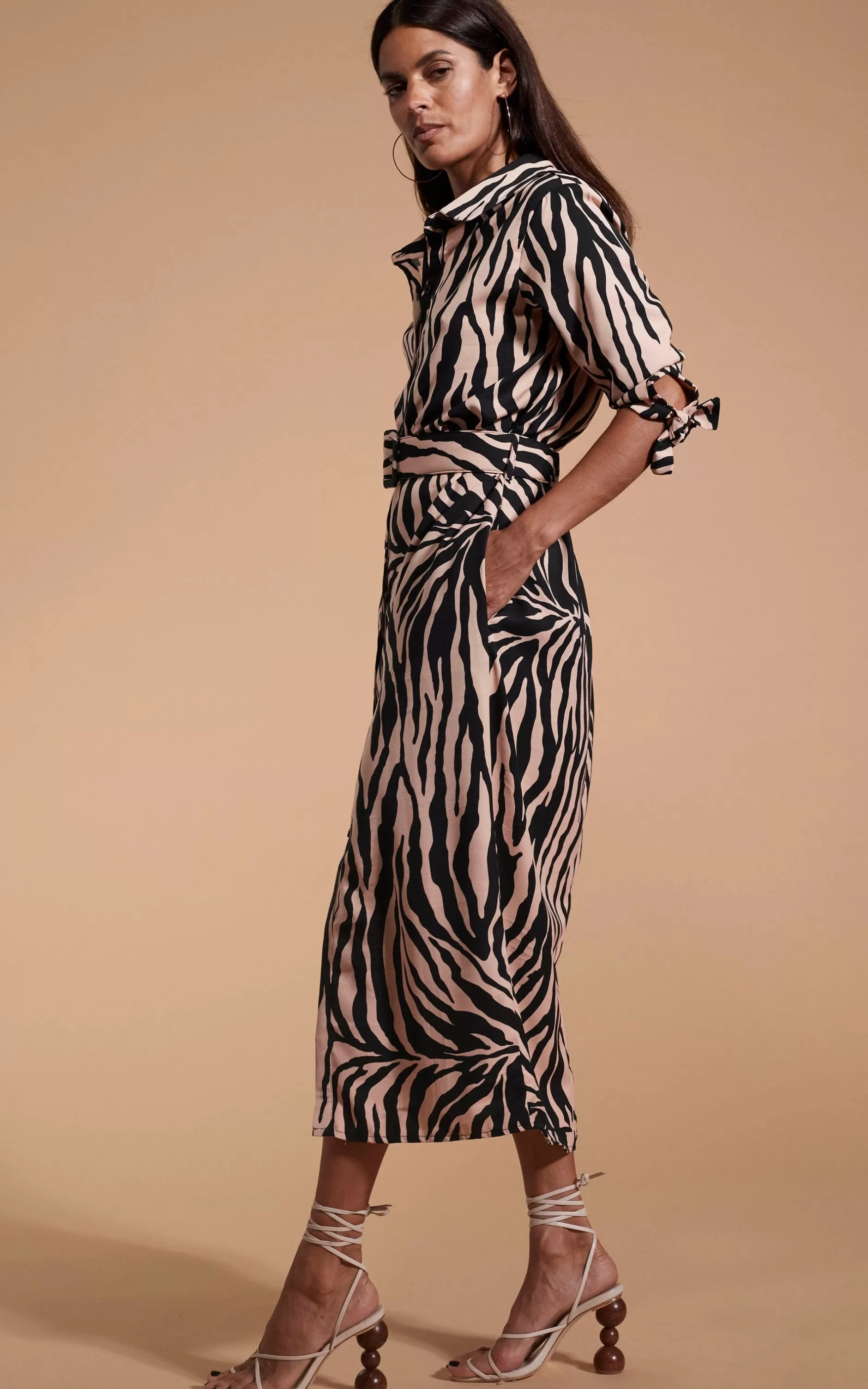 Dancing Leopard Alva Midi Shirt Dress In Blush Zebra>Women Dresses