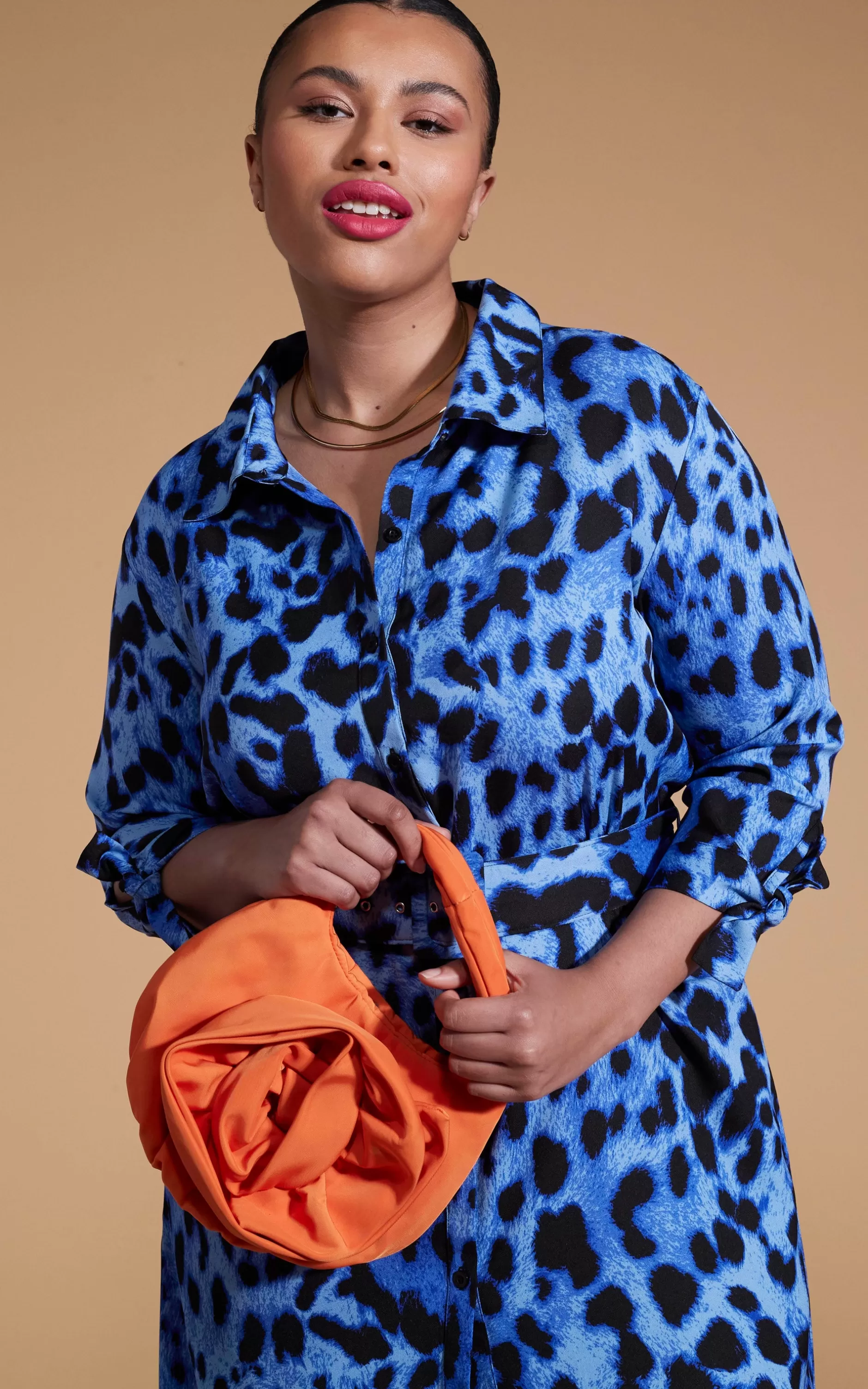 Dancing Leopard Alva Midi Shirt Dress In Bright Blue Leopard-Extended Sizing>Women Dresses