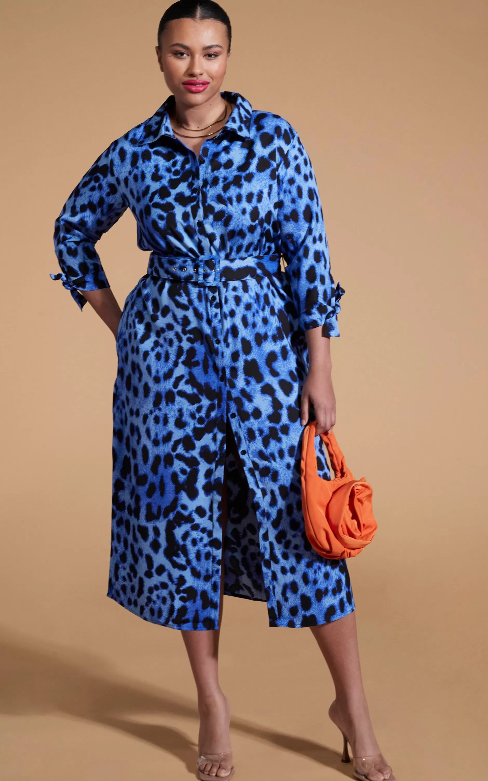 Dancing Leopard Alva Midi Shirt Dress In Bright Blue Leopard-Extended Sizing>Women Dresses