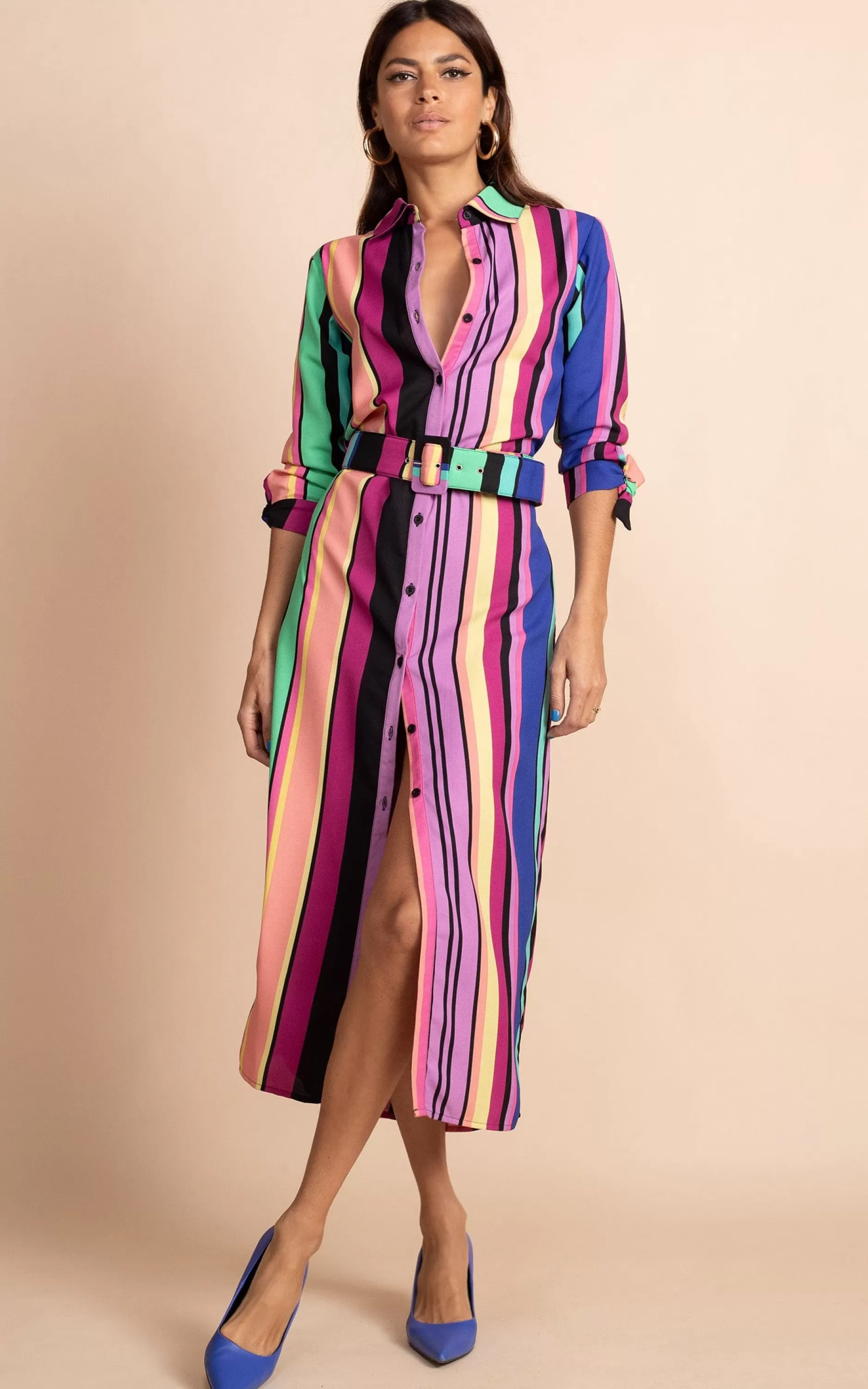 Dancing Leopard Alva Midi Shirt Dress In Stripe>Women Dresses