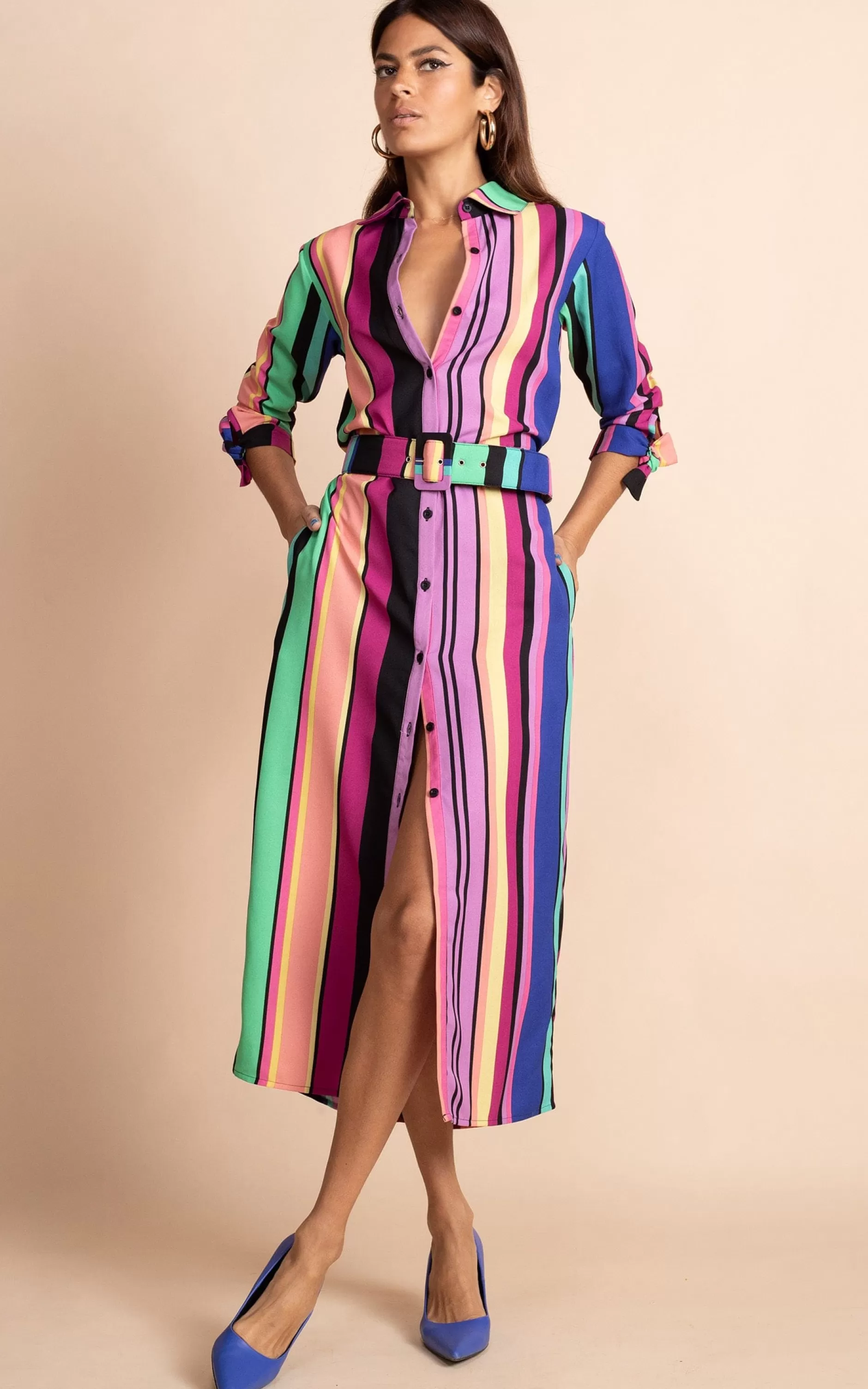 Dancing Leopard Alva Midi Shirt Dress In Stripe>Women Dresses