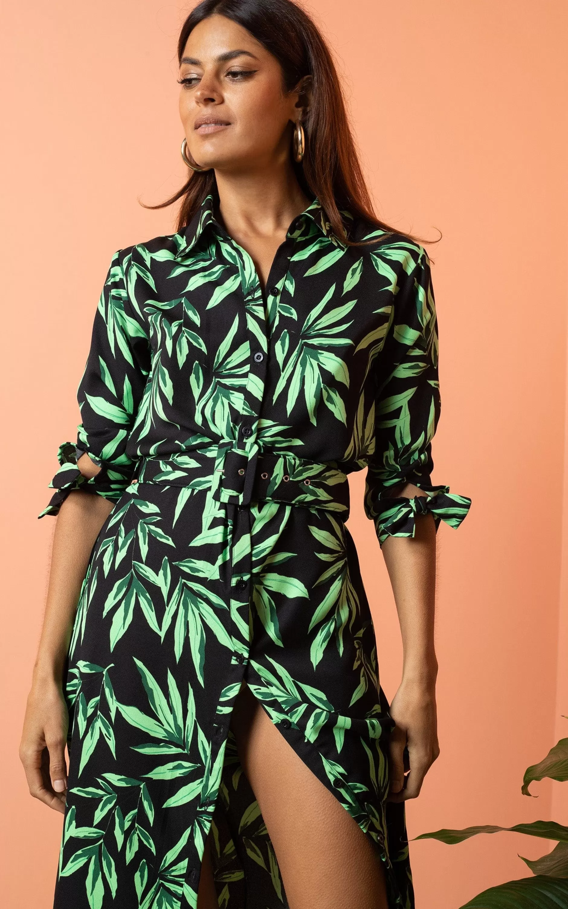 Dancing Leopard Alva Midi Shirt Dress In Tropic Green On Black>Women Dresses
