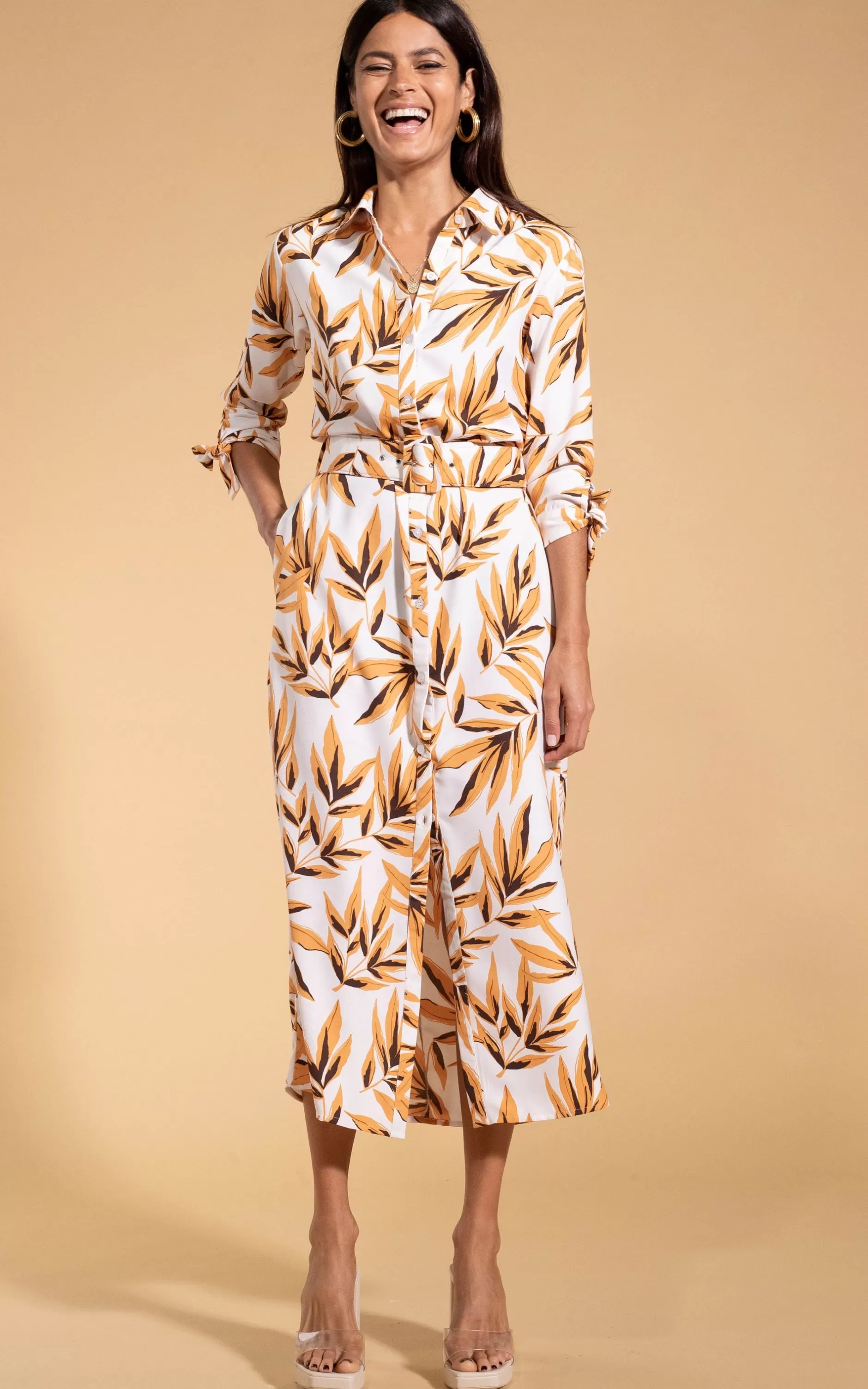 Dancing Leopard Alva Midi Shirt Dress In Tropic Natural>Women Dresses