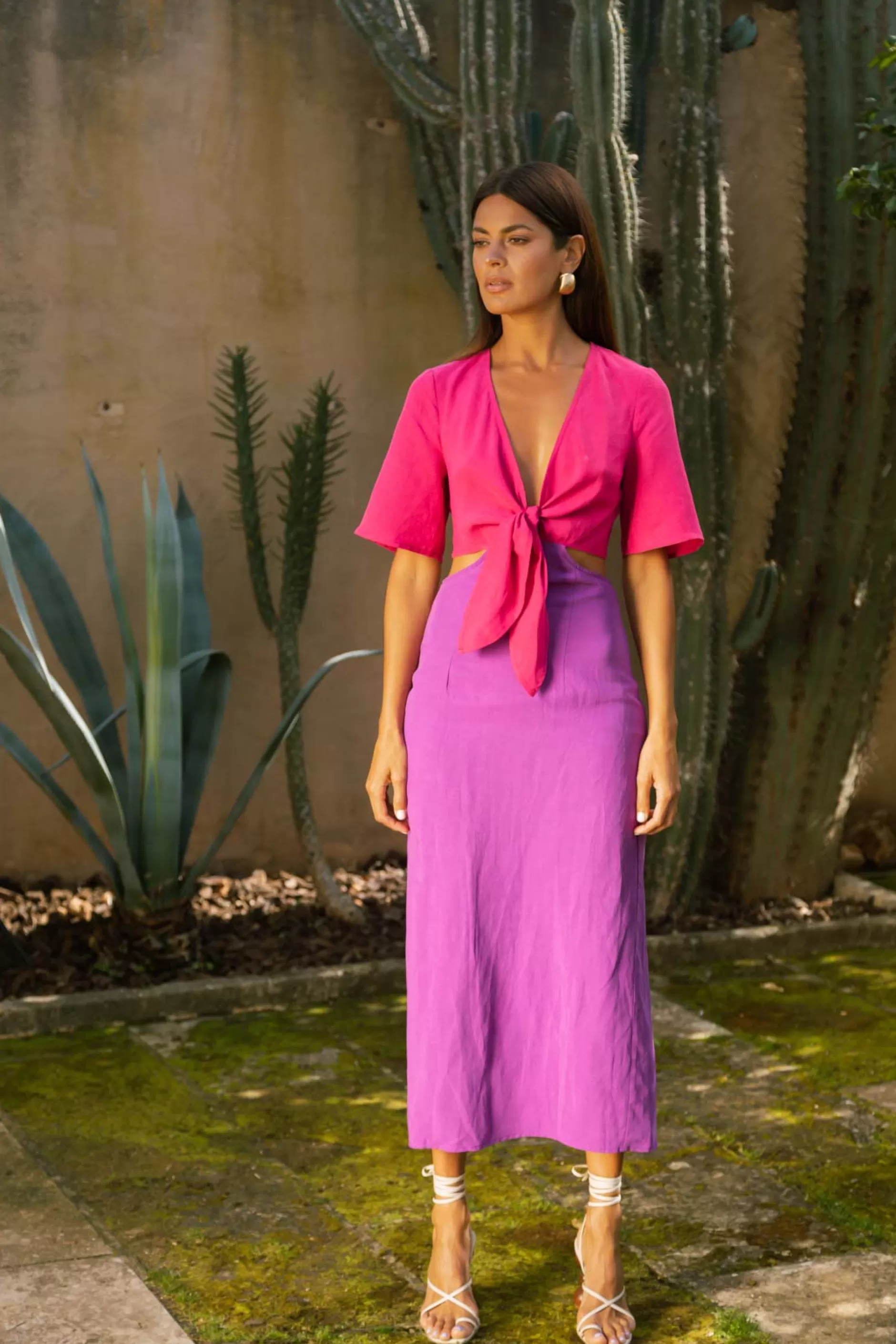 Dancing Leopard Arabella Linen Dress In Raspberry & Purple Mix>Women Dresses