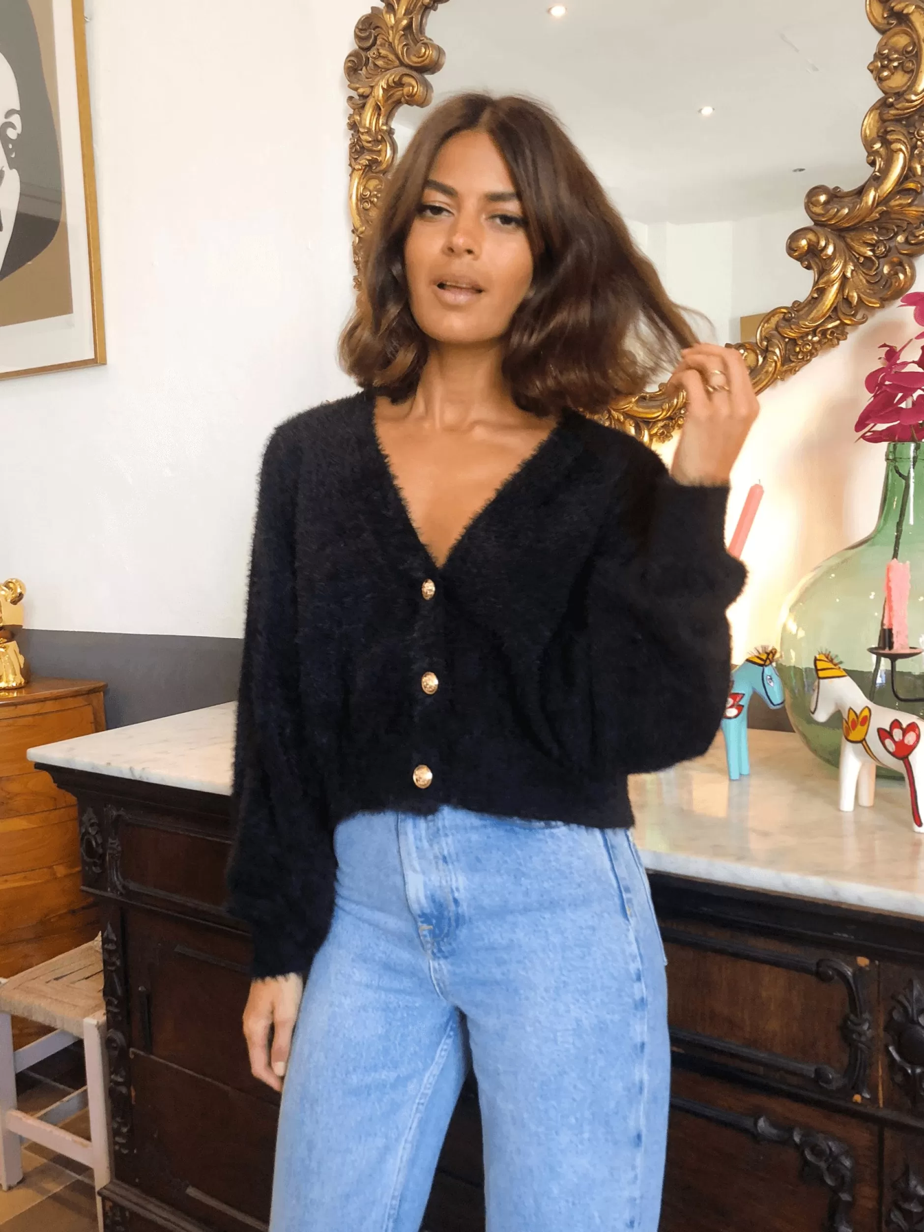 Dancing Leopard Ariana Cropped Cardigan In Black>Women Knitwear