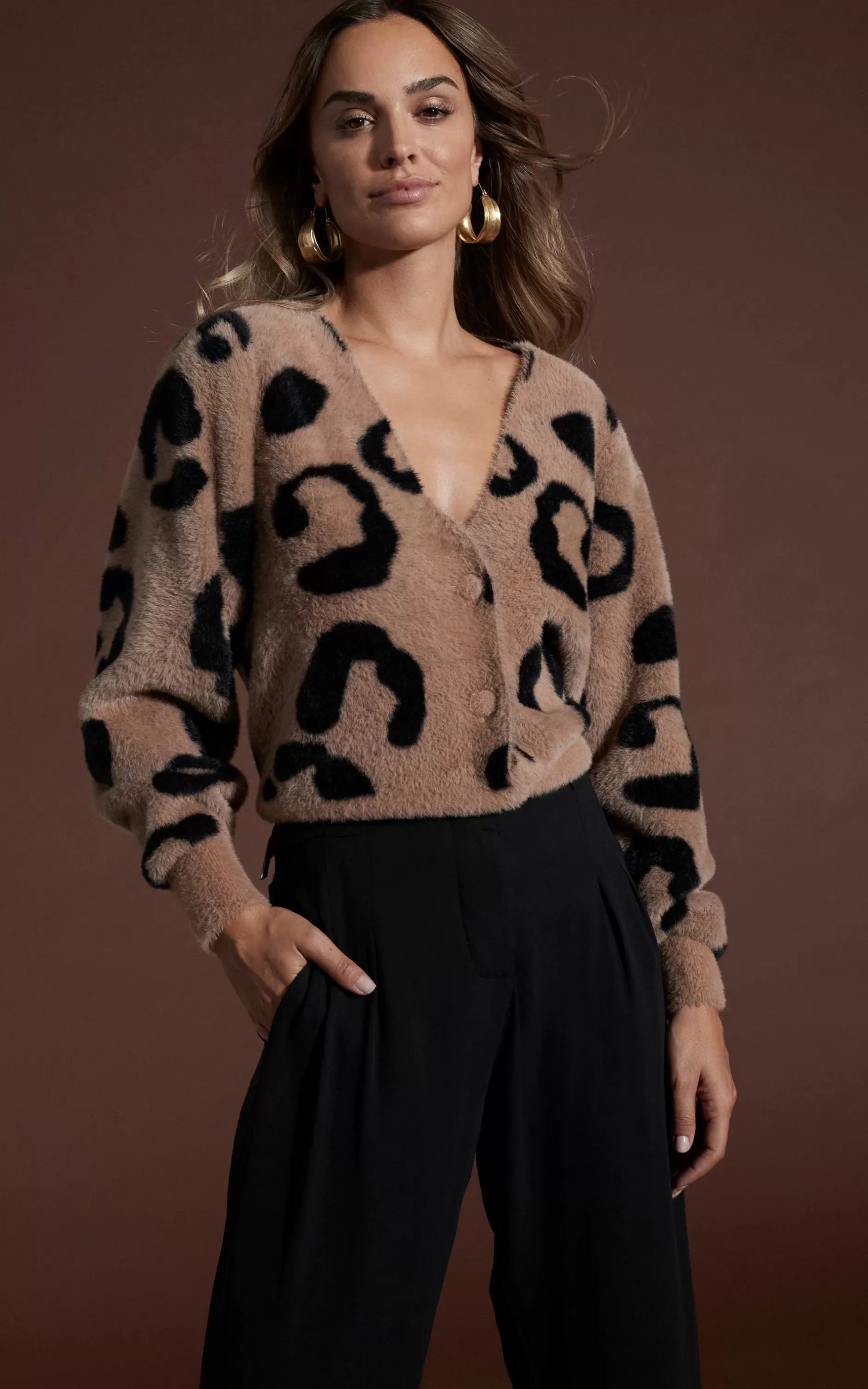 Dancing Leopard Bambino Cardigan In Black On Mocha Leopard>Women Knitwear