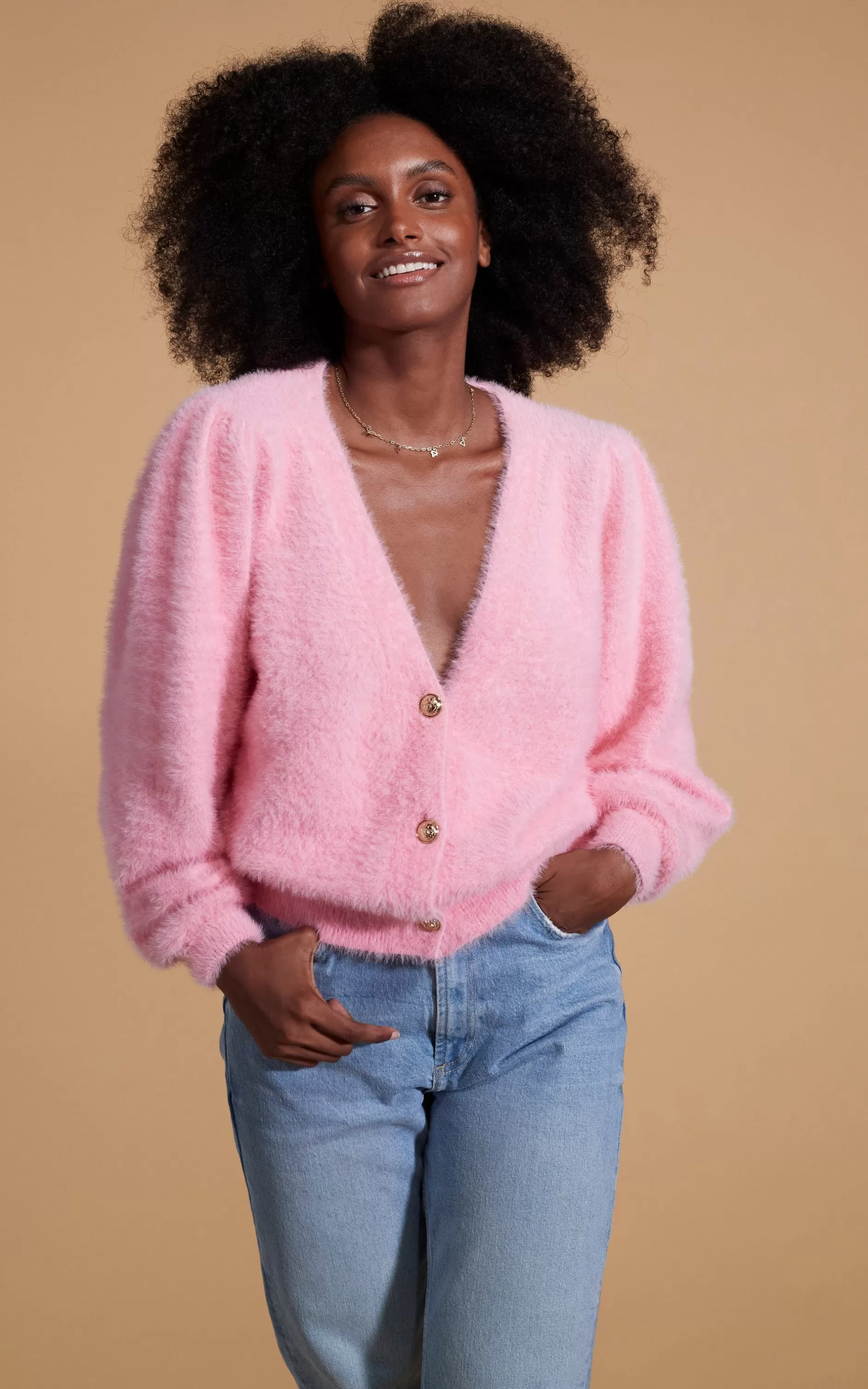 Dancing Leopard Bambino Cardigan In Candy Pink>Women Knitwear