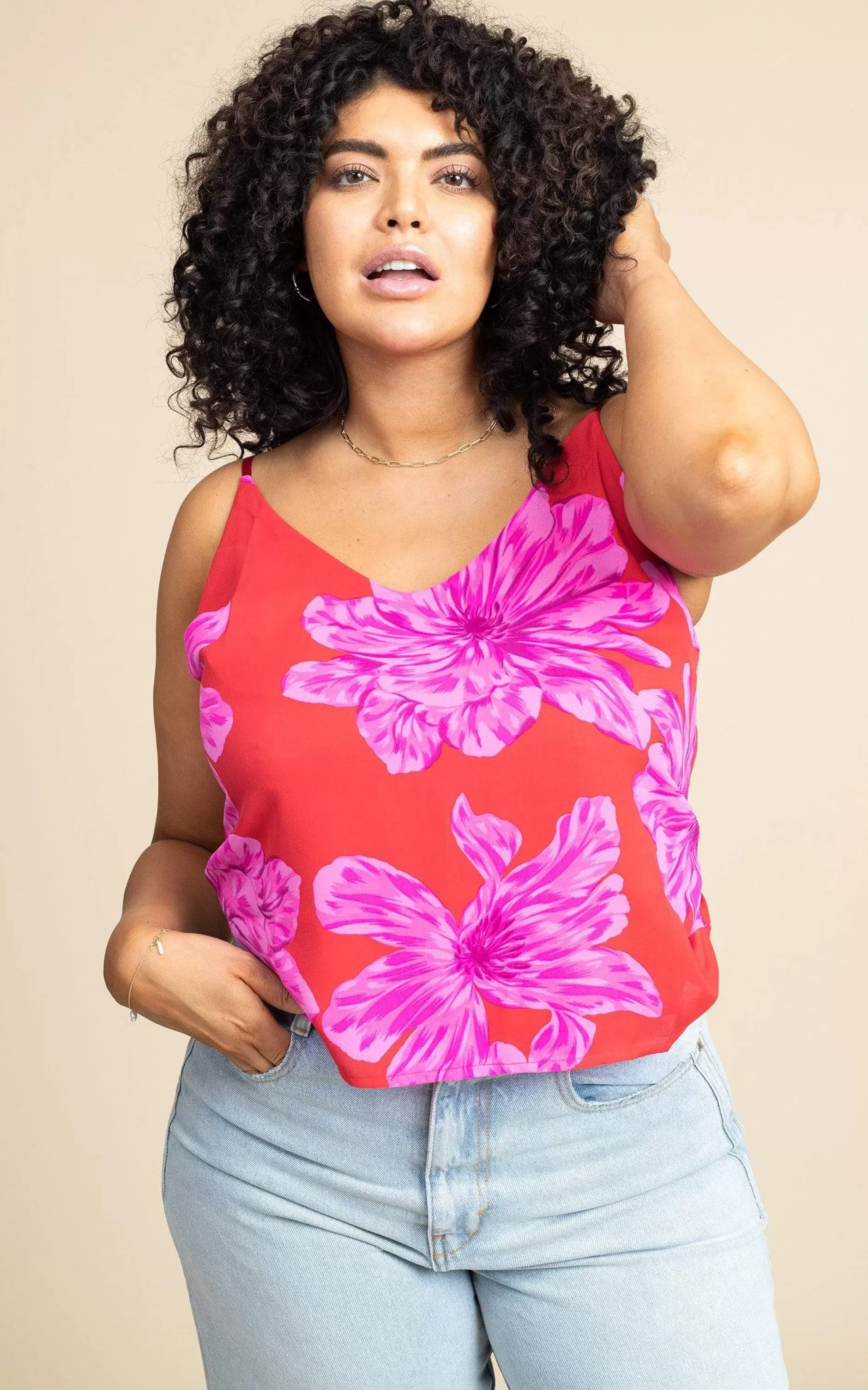 Dancing Leopard Birdie Cami In Pink On Red Bloom>Women Tops