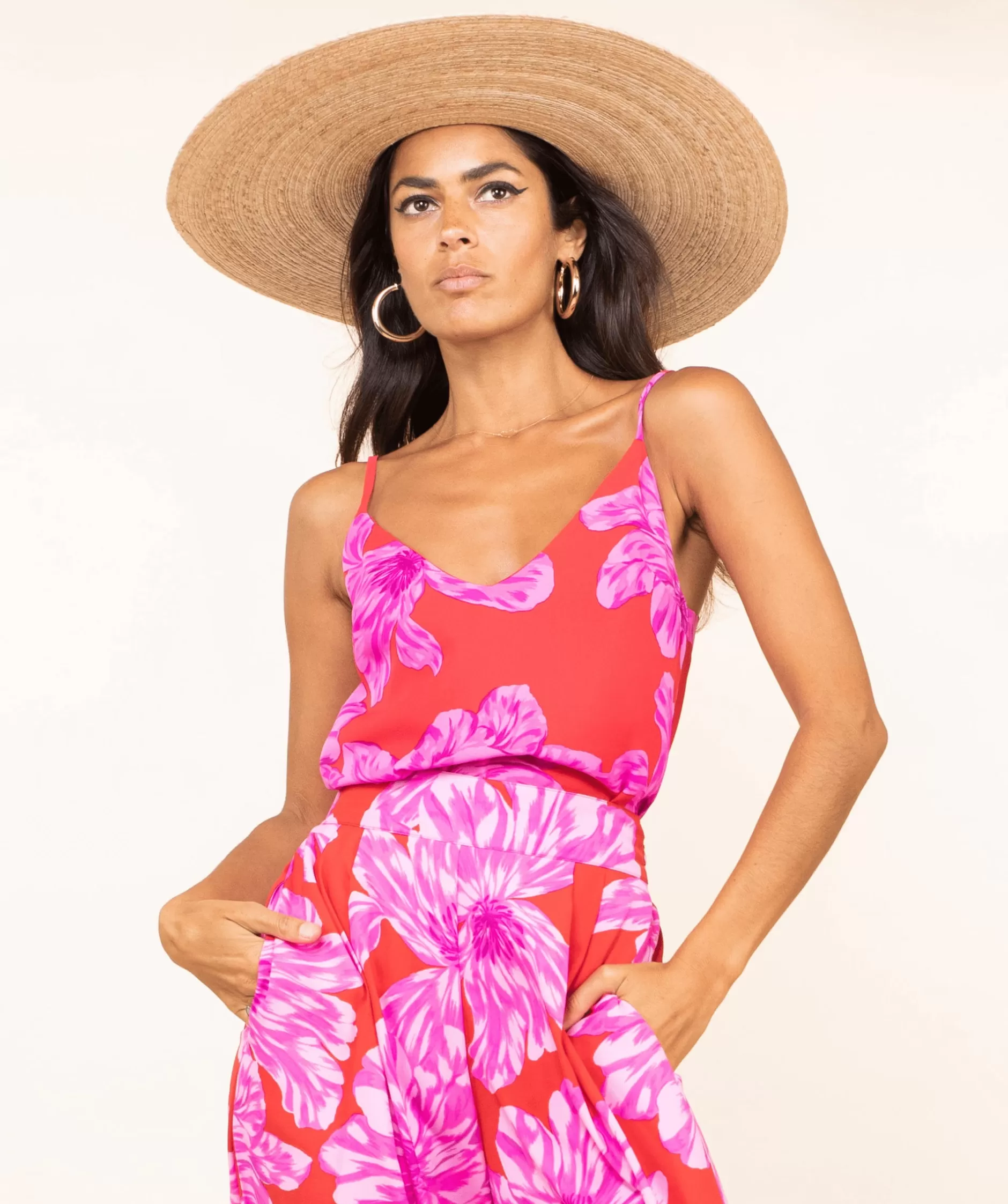 Dancing Leopard Birdie Cami In Pink On Red Bloom>Women Tops