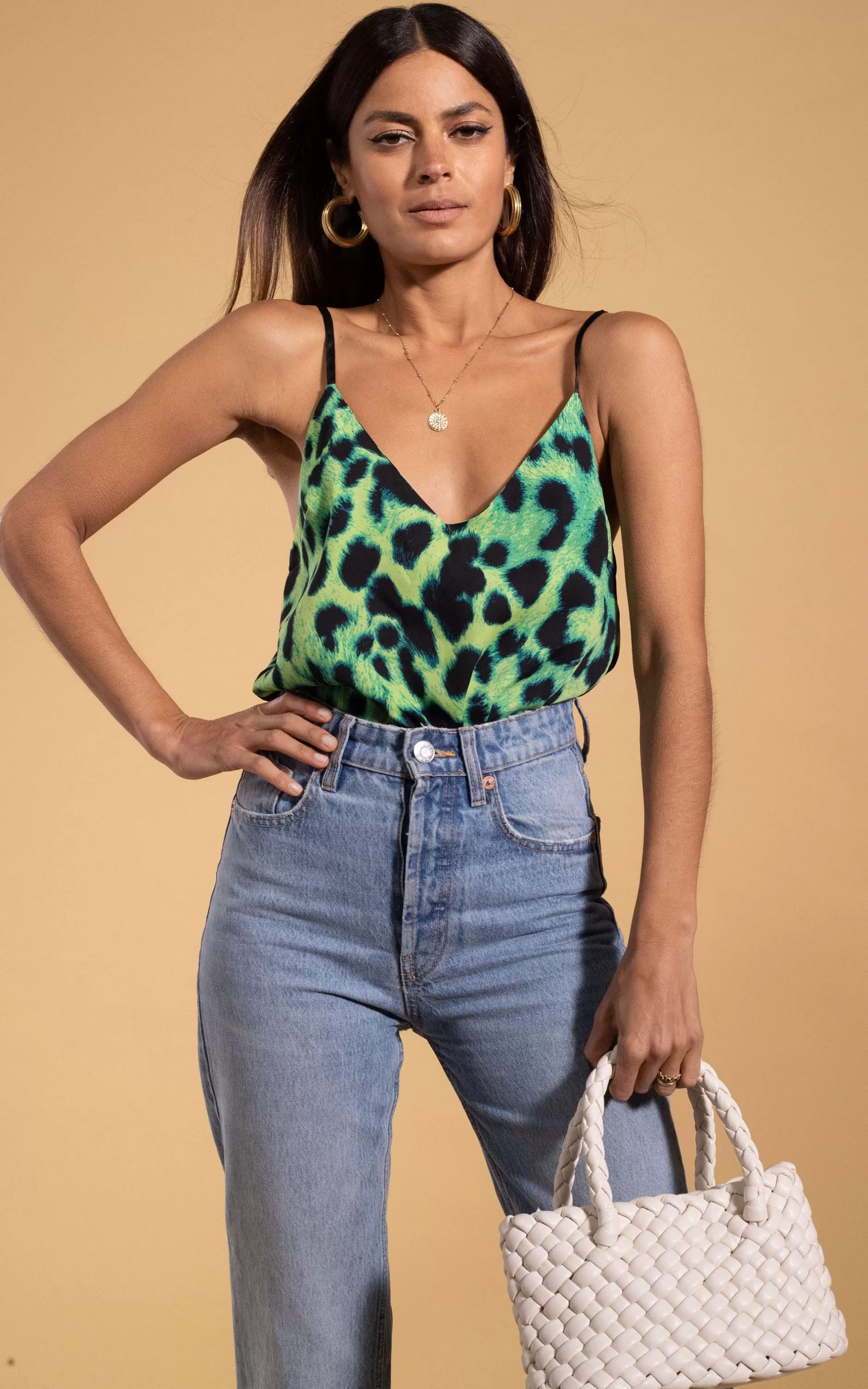 Dancing Leopard Birdie Cami Top In Lime Leopard>Women Tops
