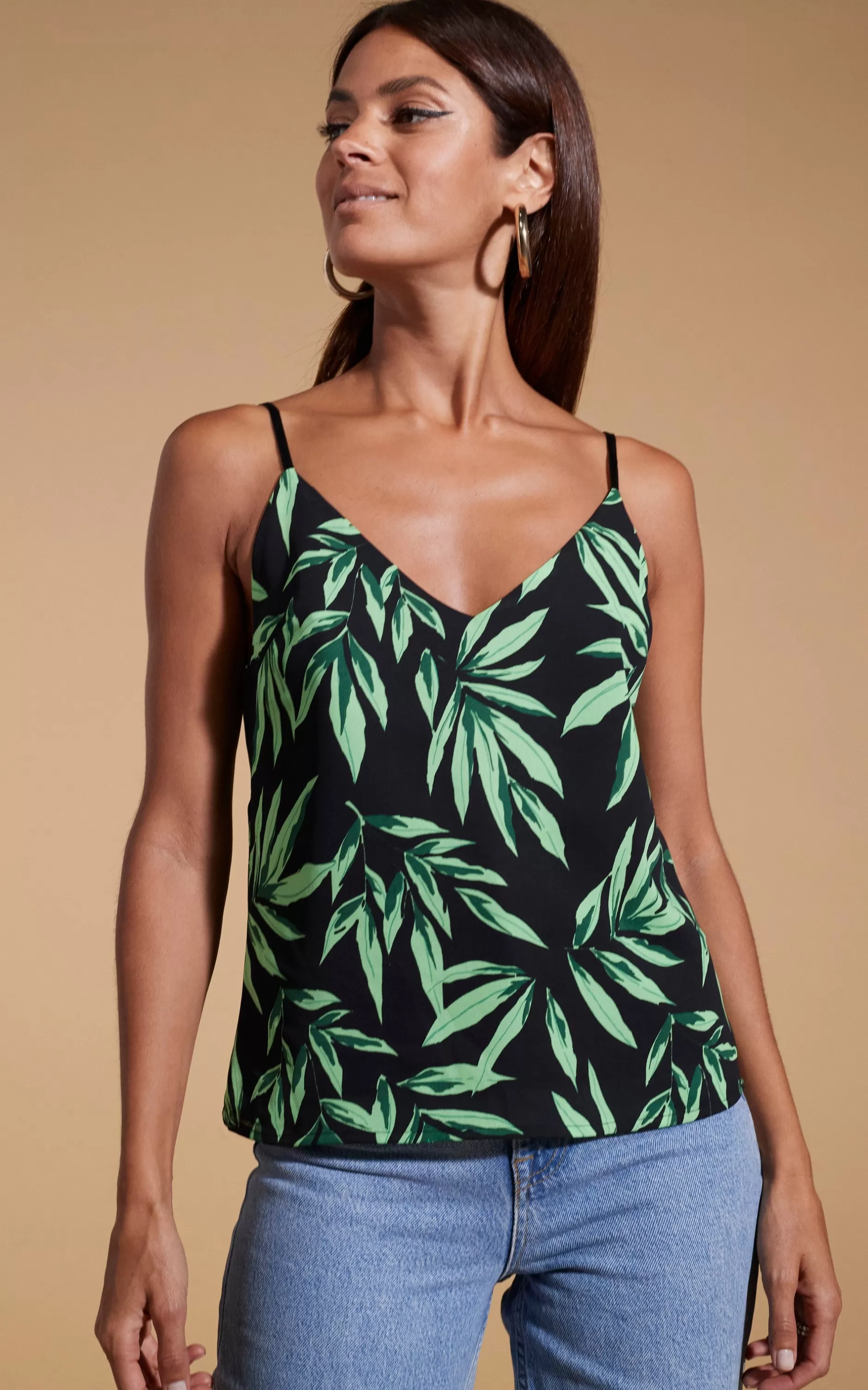 Dancing Leopard Birdie Cami Top In Tropic Green On Black>Women Tops