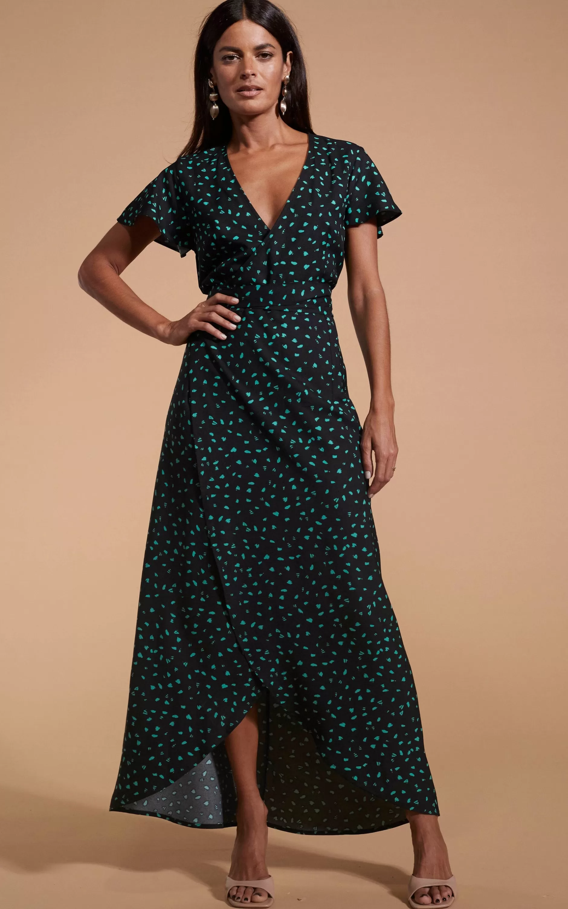 Dancing Leopard Cayenne Dress In Abstract Green On Black>Women Dresses