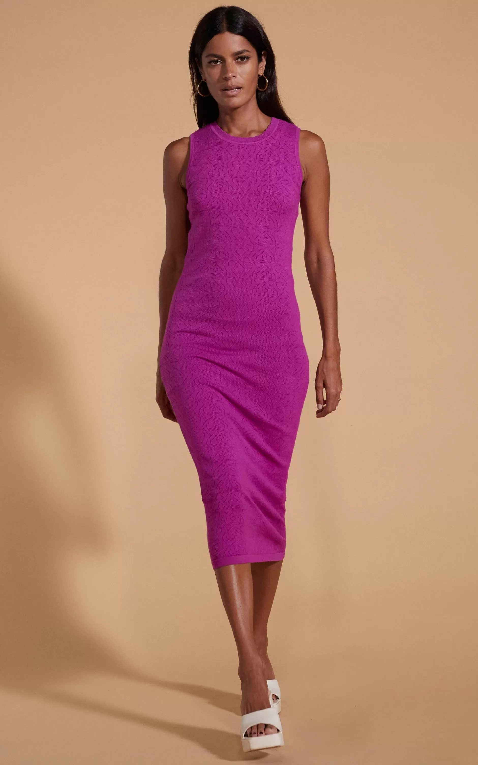 Dancing Leopard Cleo Pointelle Midi Dress In Purple>Women Dresses