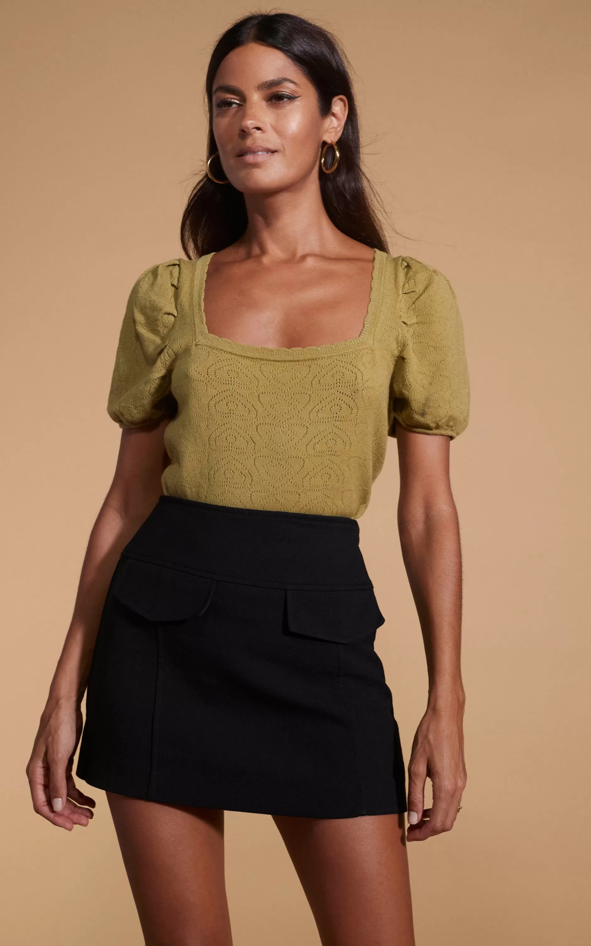 Dancing Leopard Daphne Pointelle Top In Khaki>Women Tops