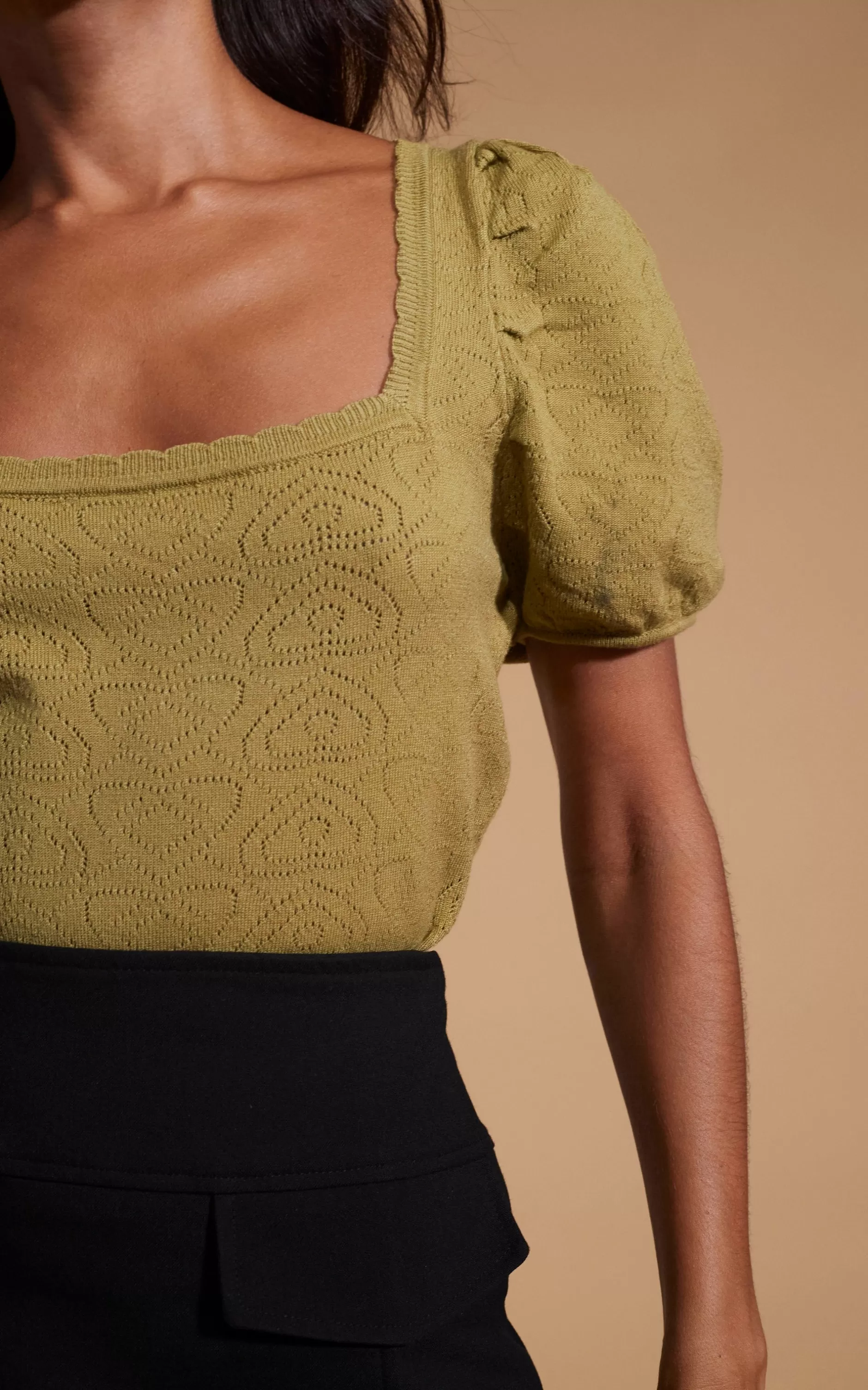 Dancing Leopard Daphne Pointelle Top In Khaki>Women Tops