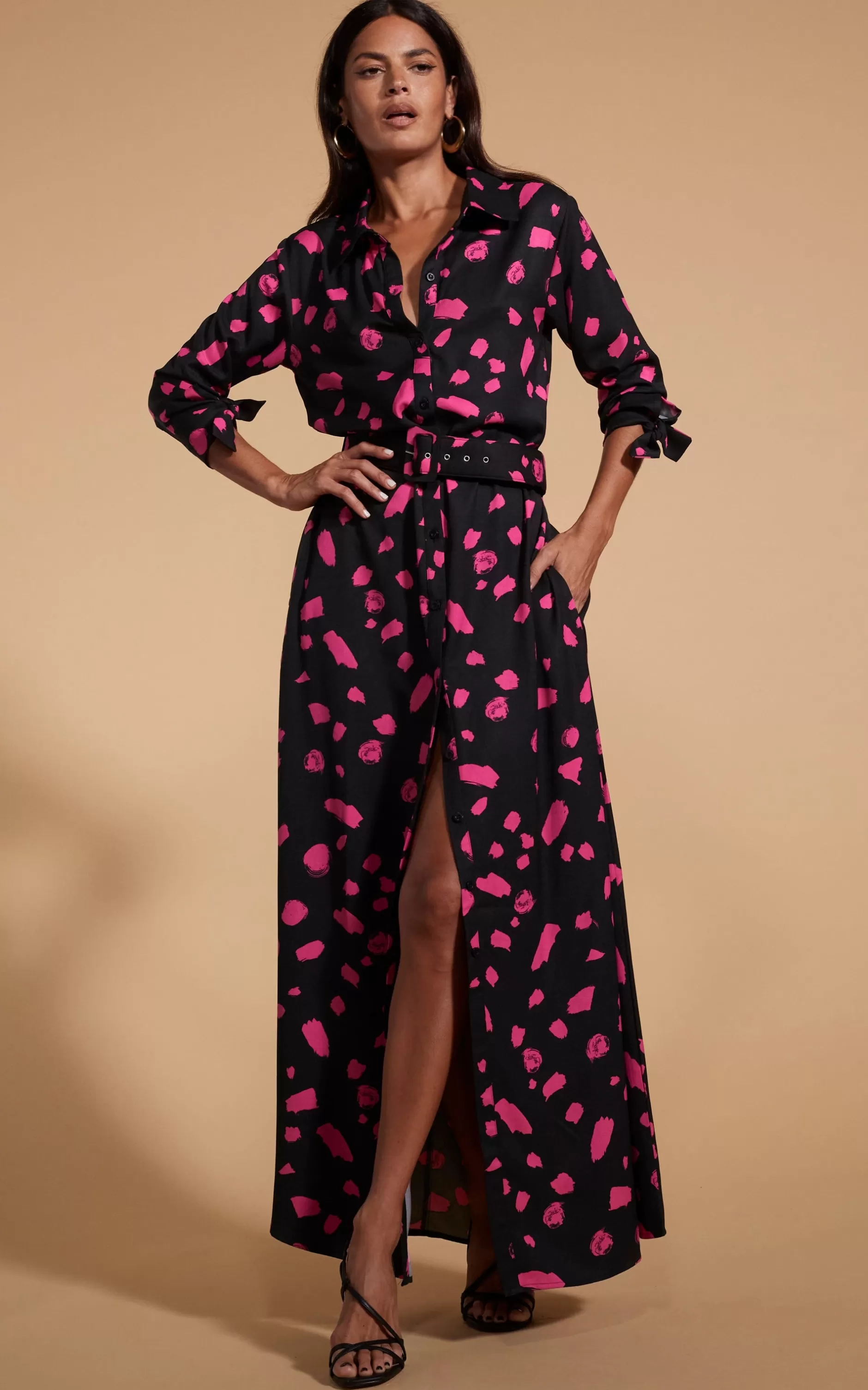 Dancing Leopard Dove Dress In Abstract Dot Pink On Black>Women Dresses
