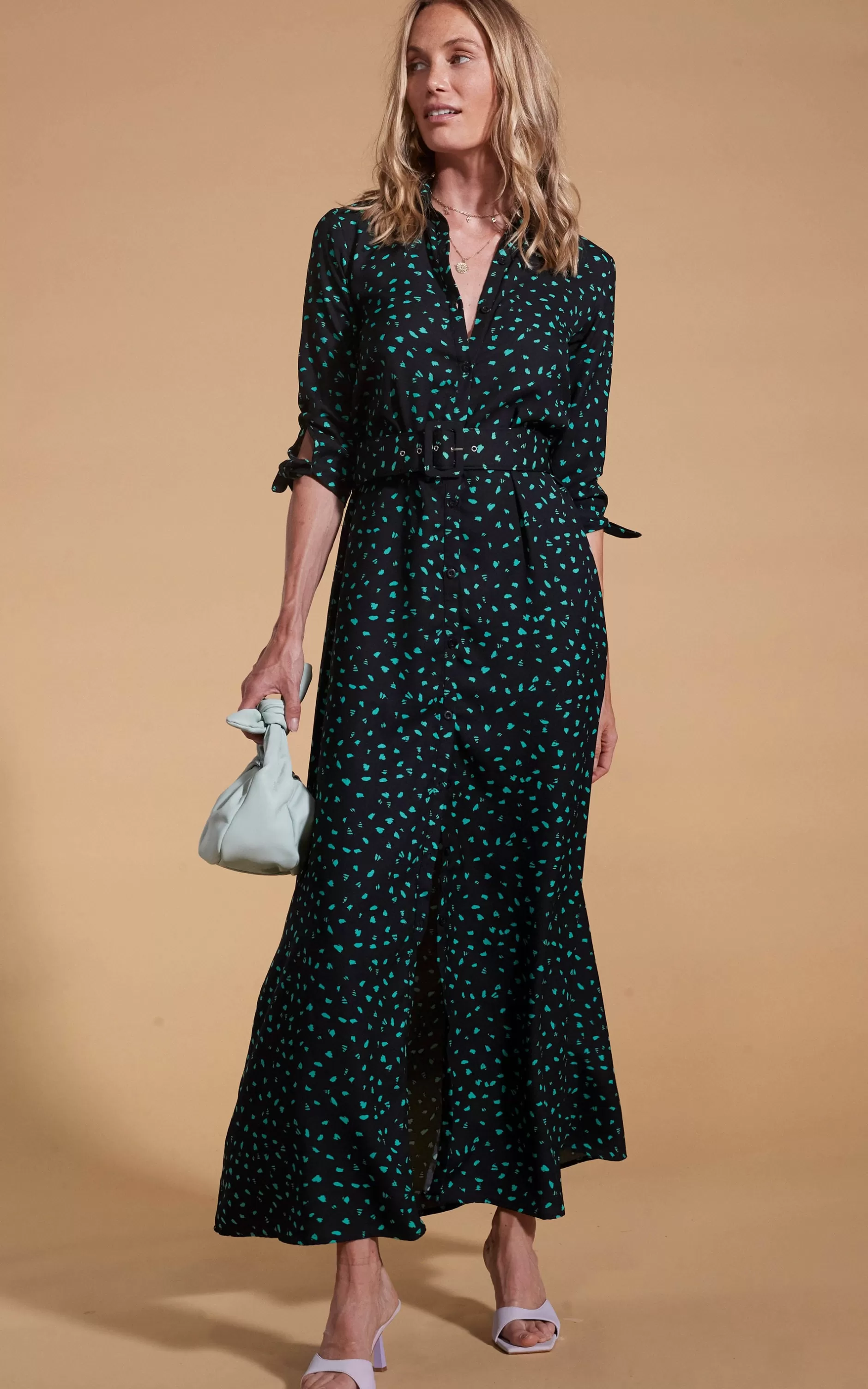 Dancing Leopard Dove Dress In Abstract Green On Black>Women Dresses