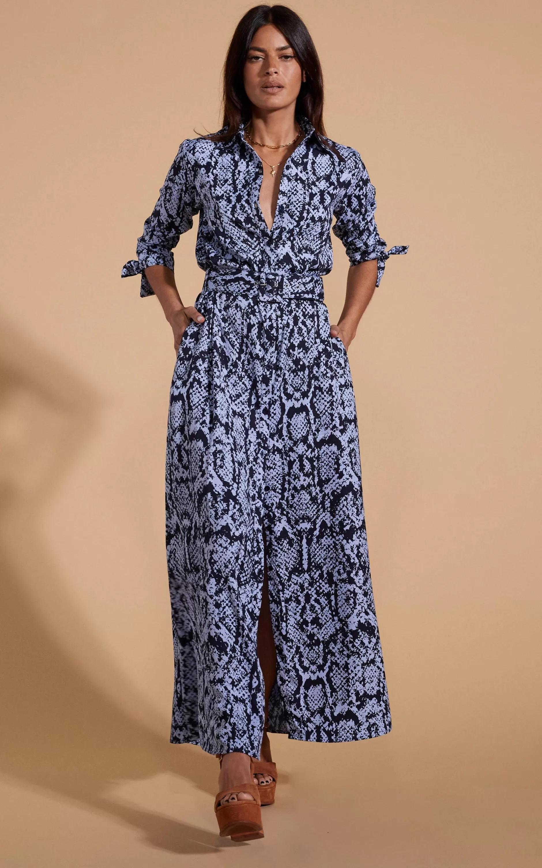 Dancing Leopard Dove Dress In Blue On Black Snake>Women Dresses