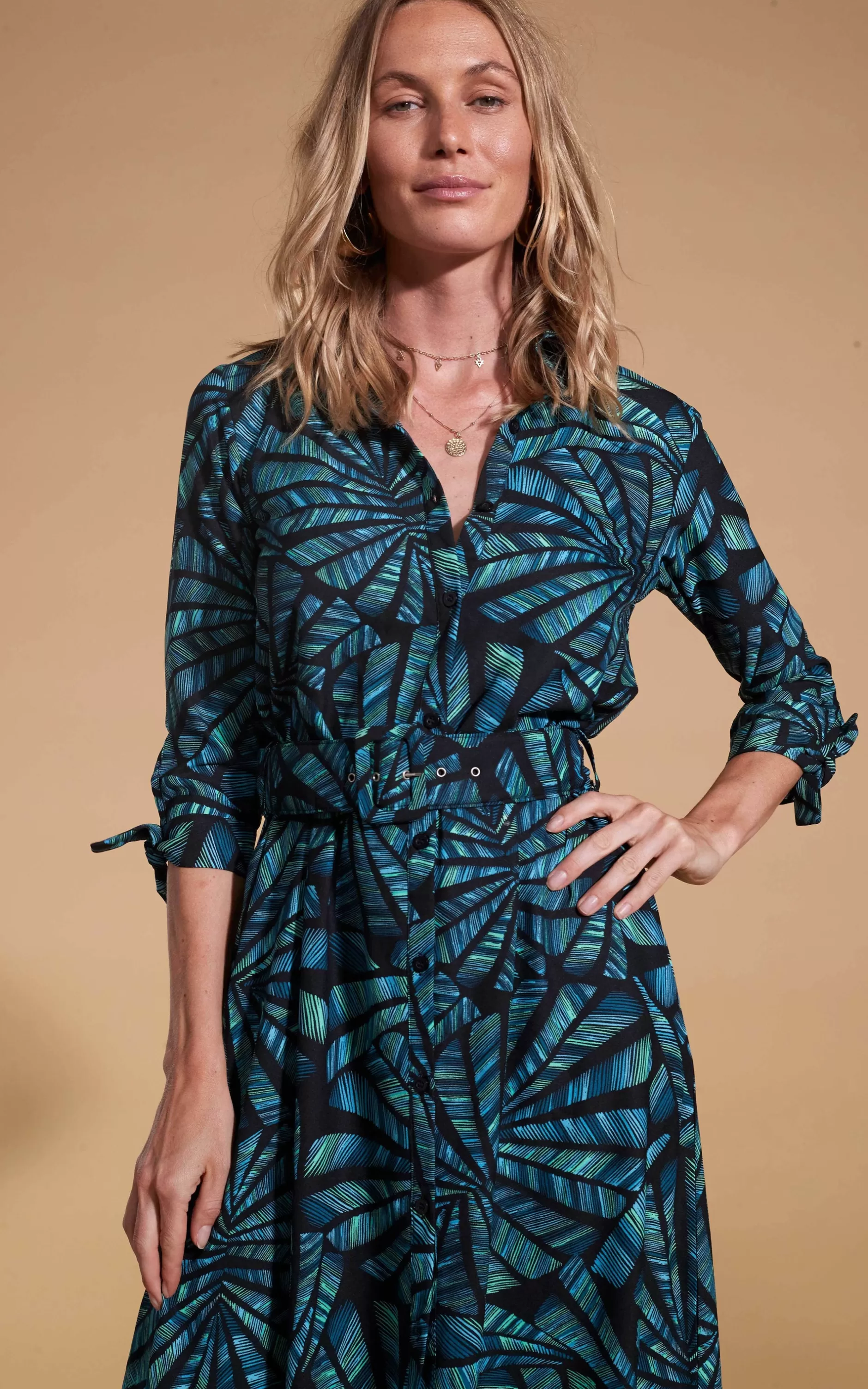 Dancing Leopard Dove Dress In Fan Turquoise On Black>Women Dresses
