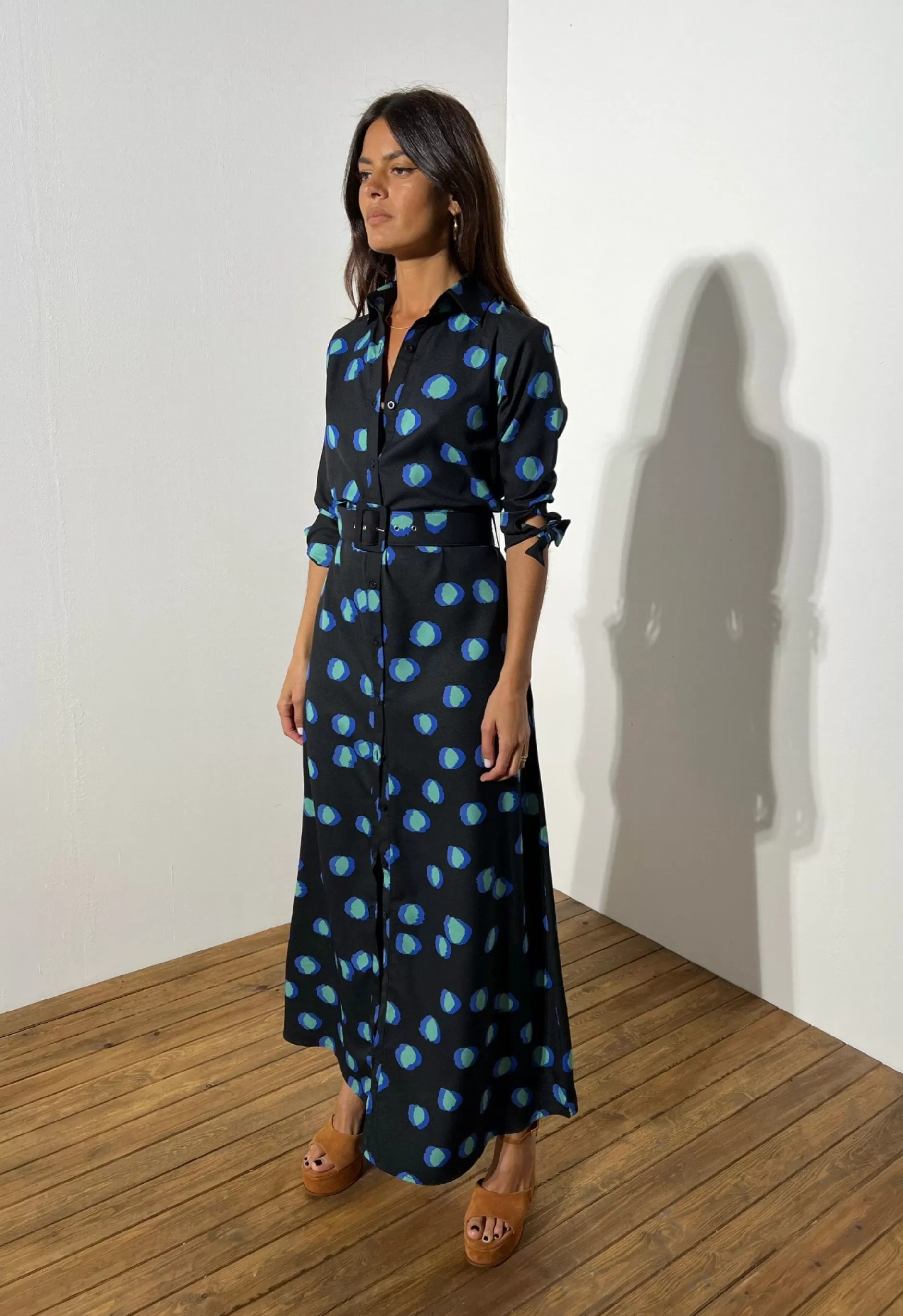 Dancing Leopard Dove Dress In Polka Dot Blue On Black>Women Dresses