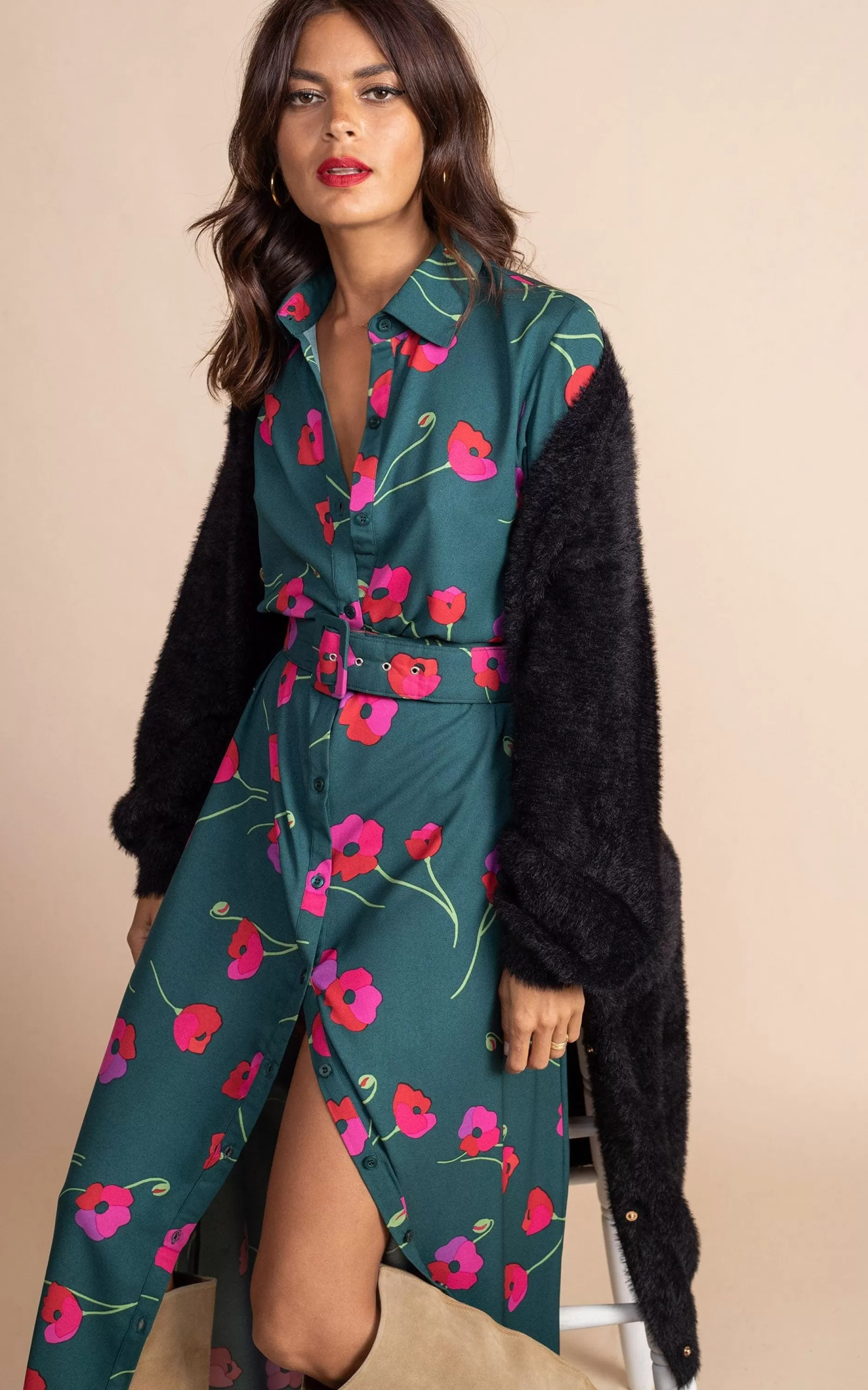 Dancing Leopard Dove Dress In Poppies On Dark Green>Women Dresses