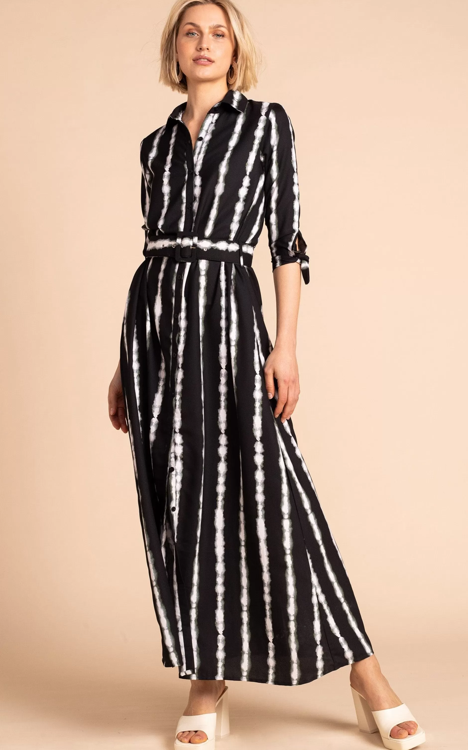 Dancing Leopard Dove Dress In Tie Dye Black And White Stripe>Women Dresses