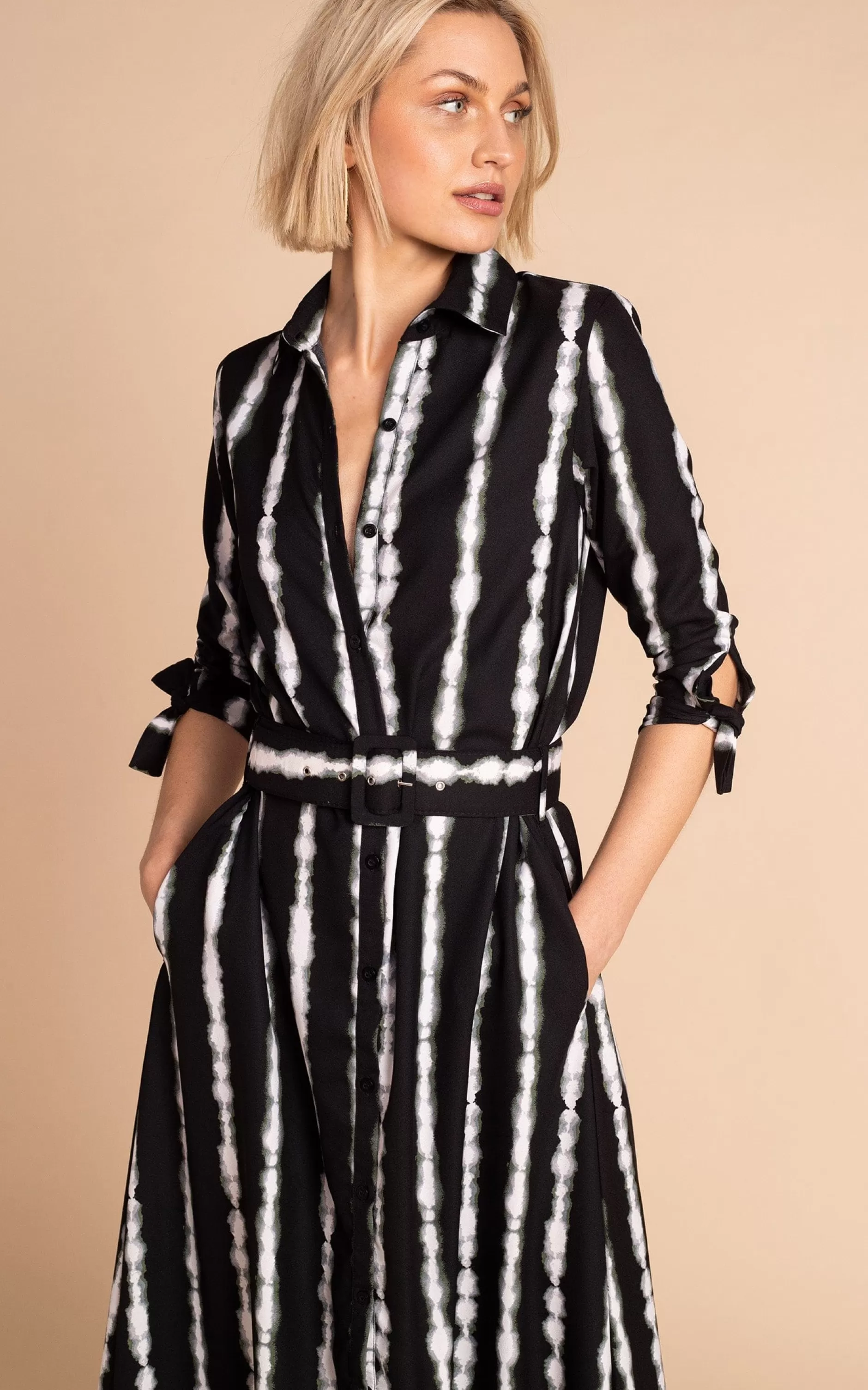 Dancing Leopard Dove Dress In Tie Dye Black And White Stripe>Women Dresses