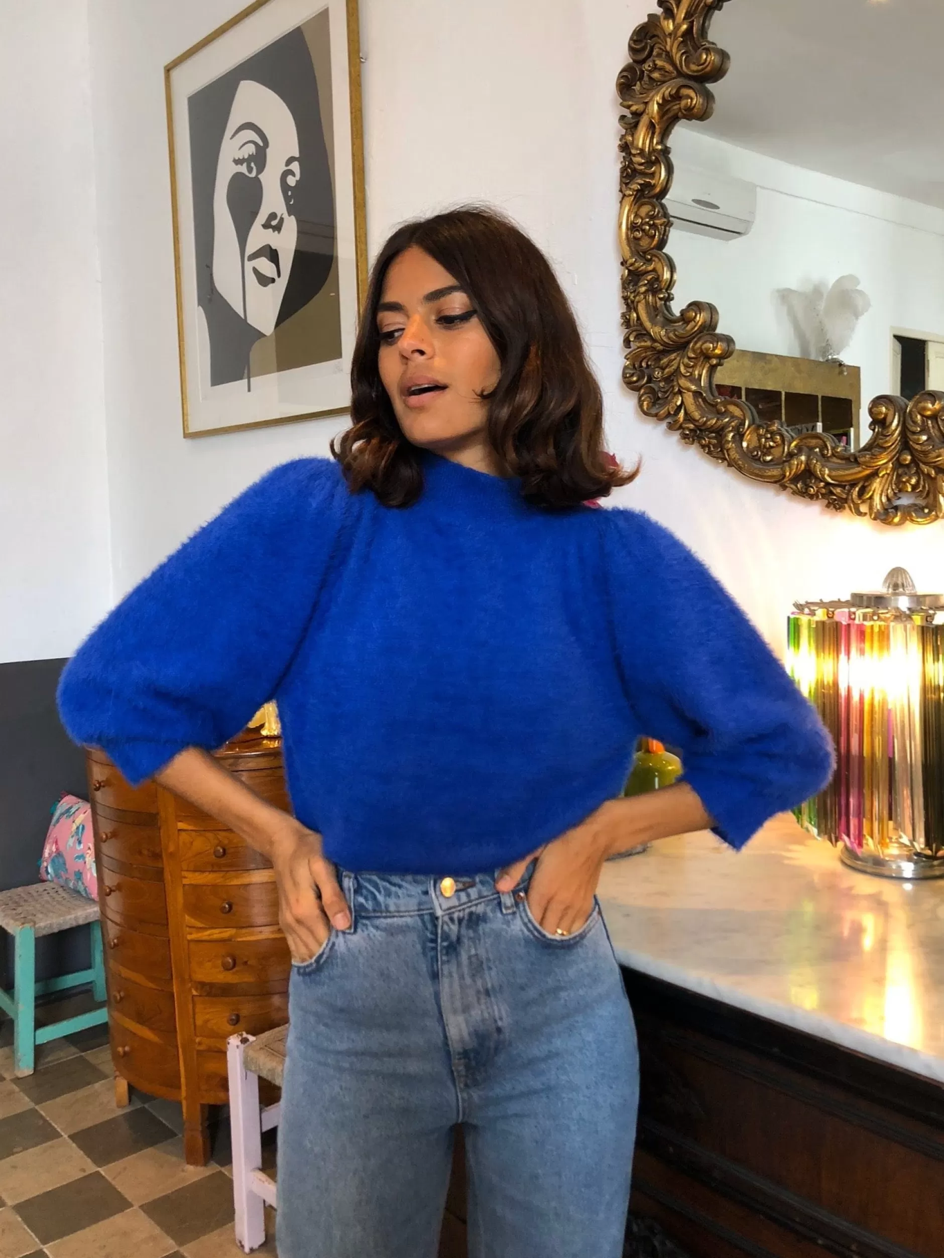 Dancing Leopard Felix Cropped High Neck Jumper In Blue>Women Knitwear