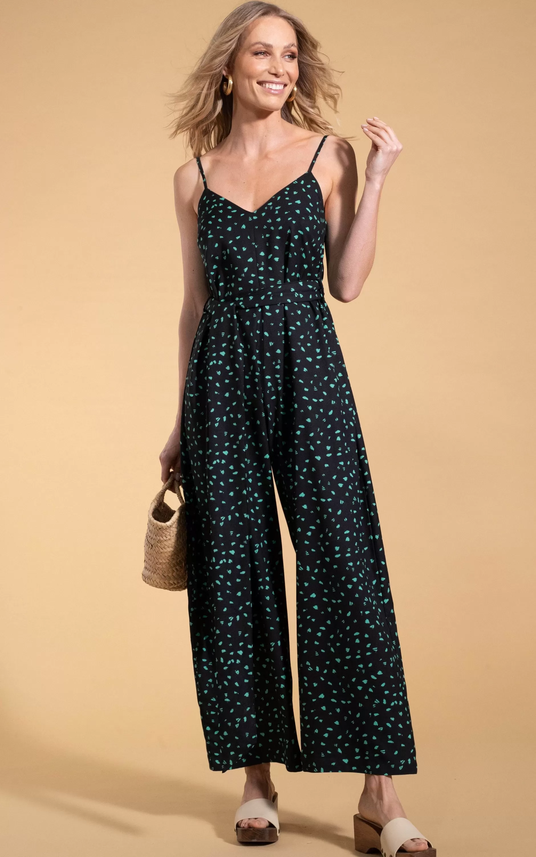 Dancing Leopard Gabriella Jumpsuit In Abstract Green On Black>Women Jumpsuits