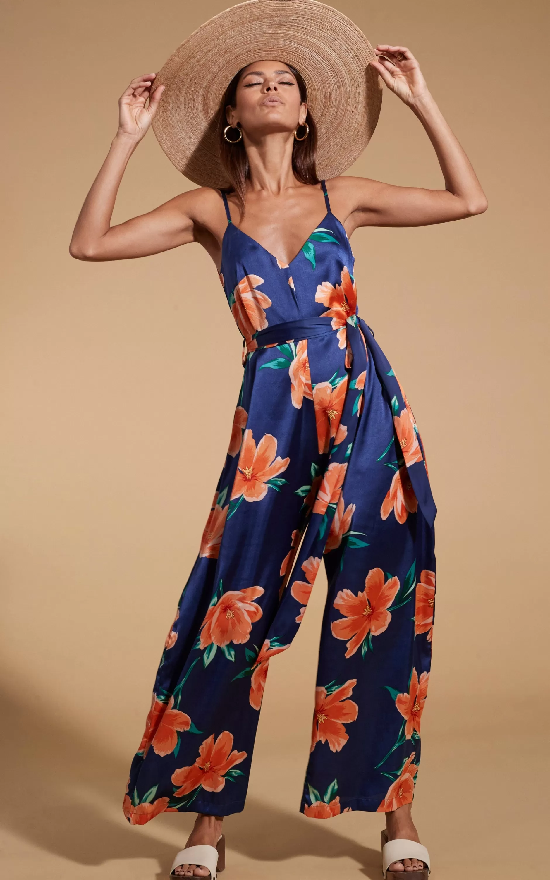 Dancing Leopard Gabriella Jumpsuit In Orange On Navy Blue Tulip>Women Jumpsuits