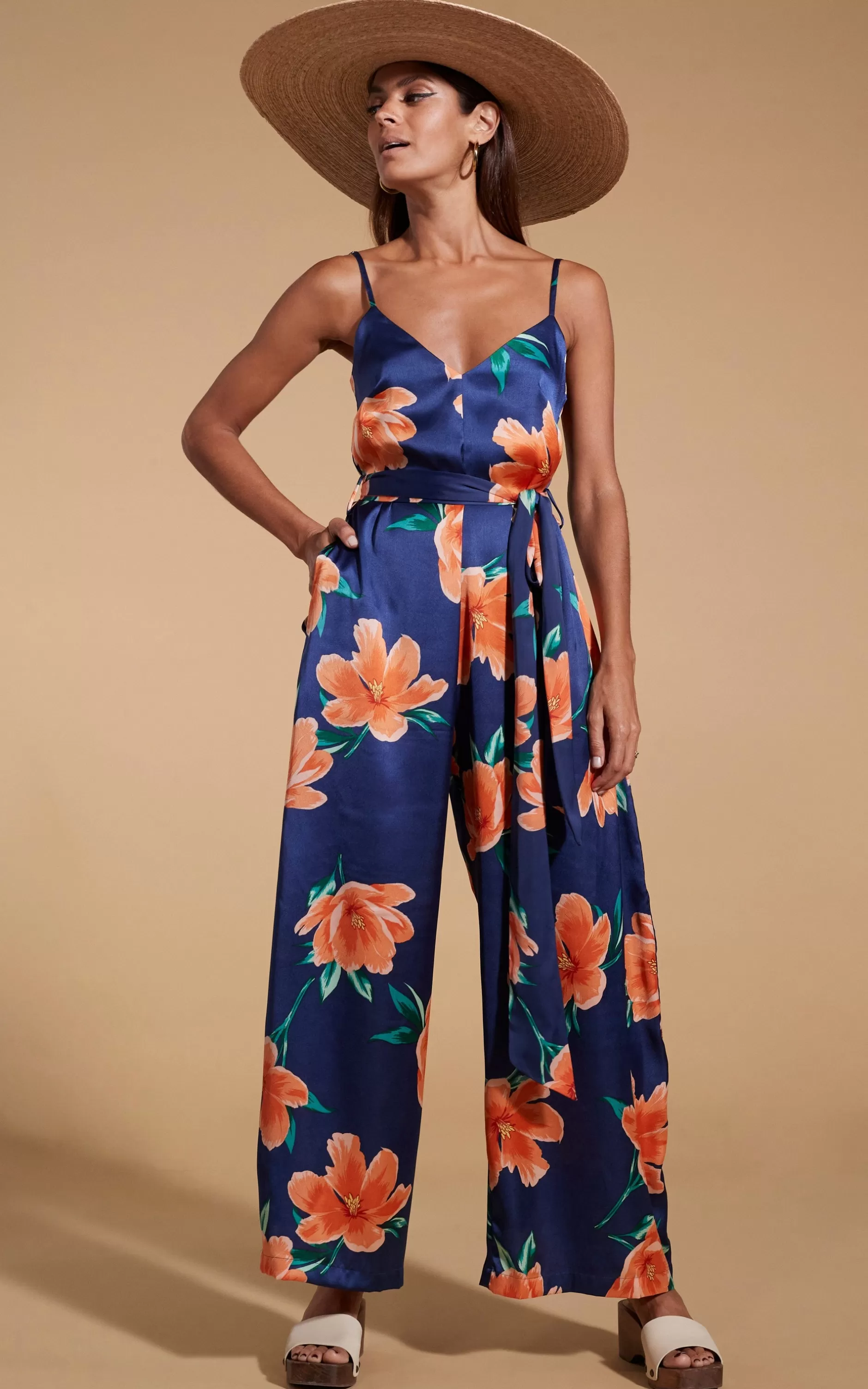 Dancing Leopard Gabriella Jumpsuit In Orange On Navy Blue Tulip>Women Jumpsuits