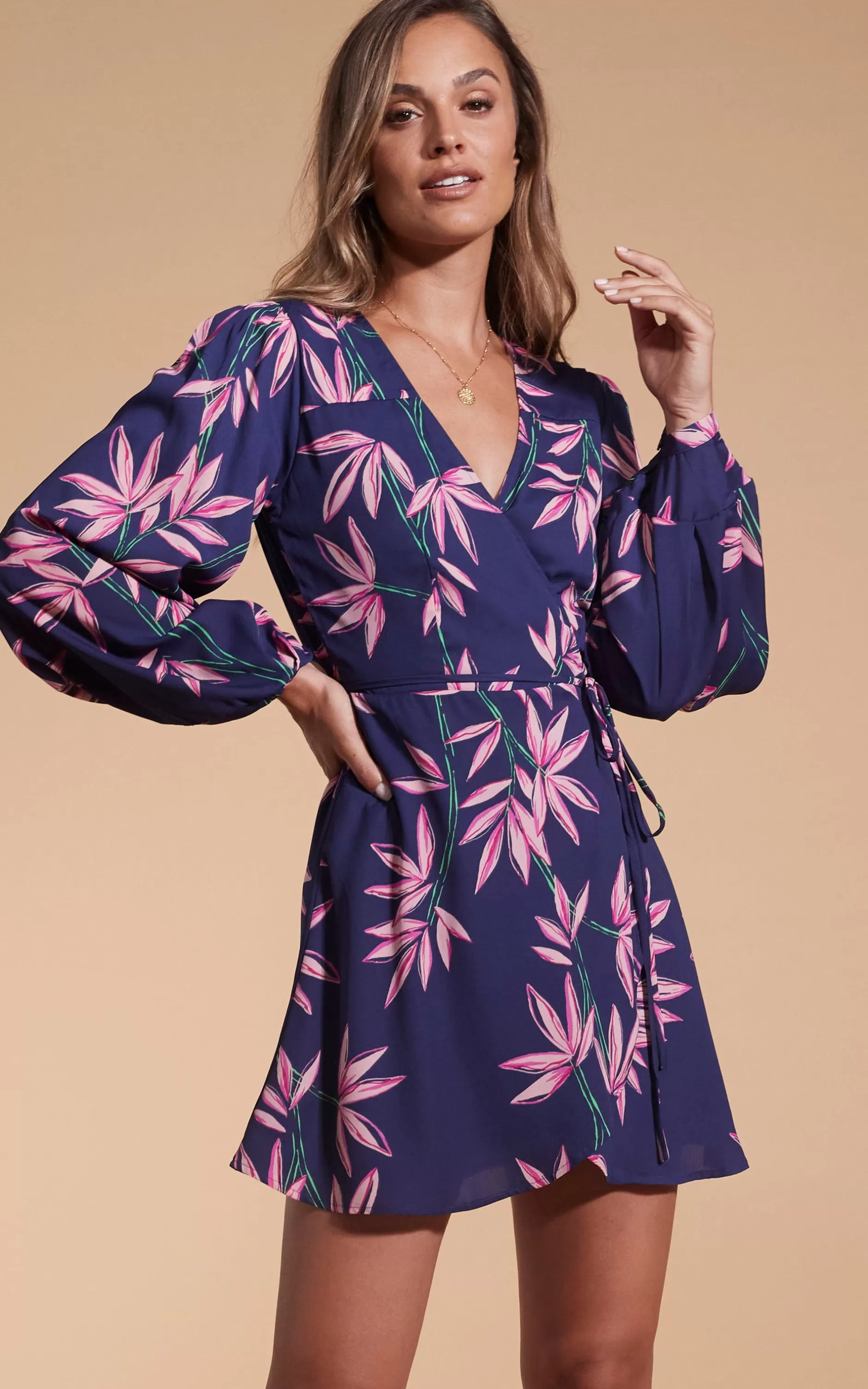 Dancing Leopard Ginger Mini Wrap Dress In Bamboo Navy Base>Women Dresses