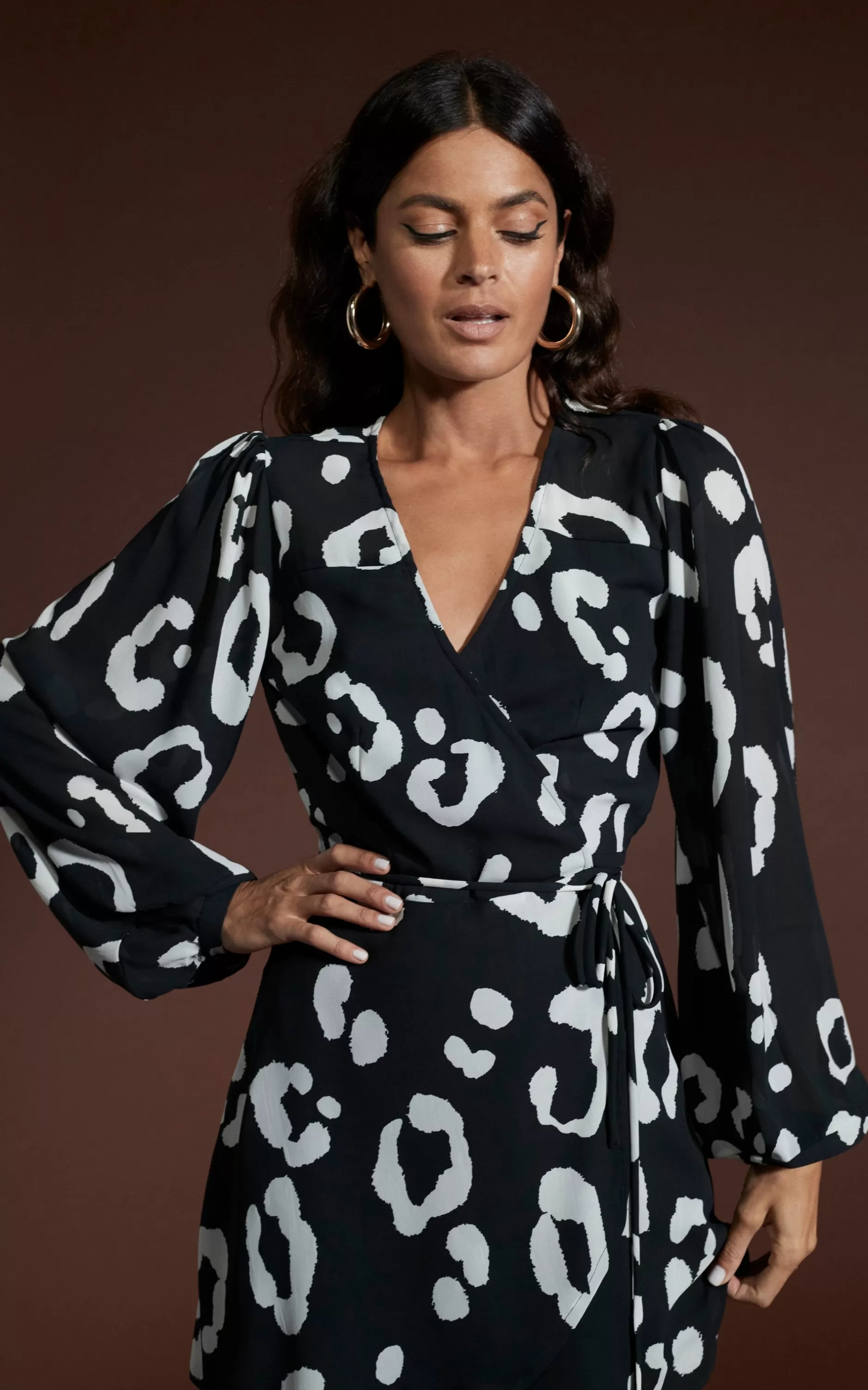 Dancing Leopard Ginger Mini Wrap Dress In Oversized Mono Leopard>Women Dresses