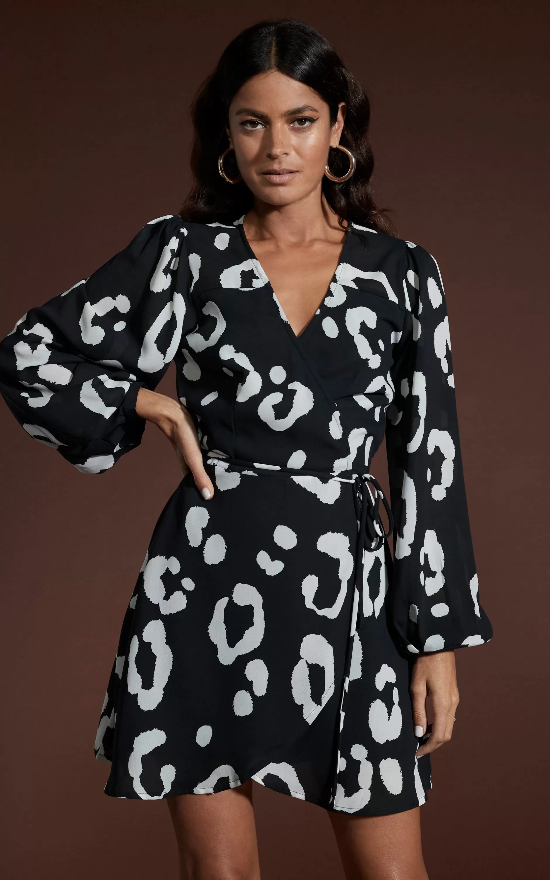 Dancing Leopard Ginger Mini Wrap Dress In Oversized Mono Leopard>Women Dresses