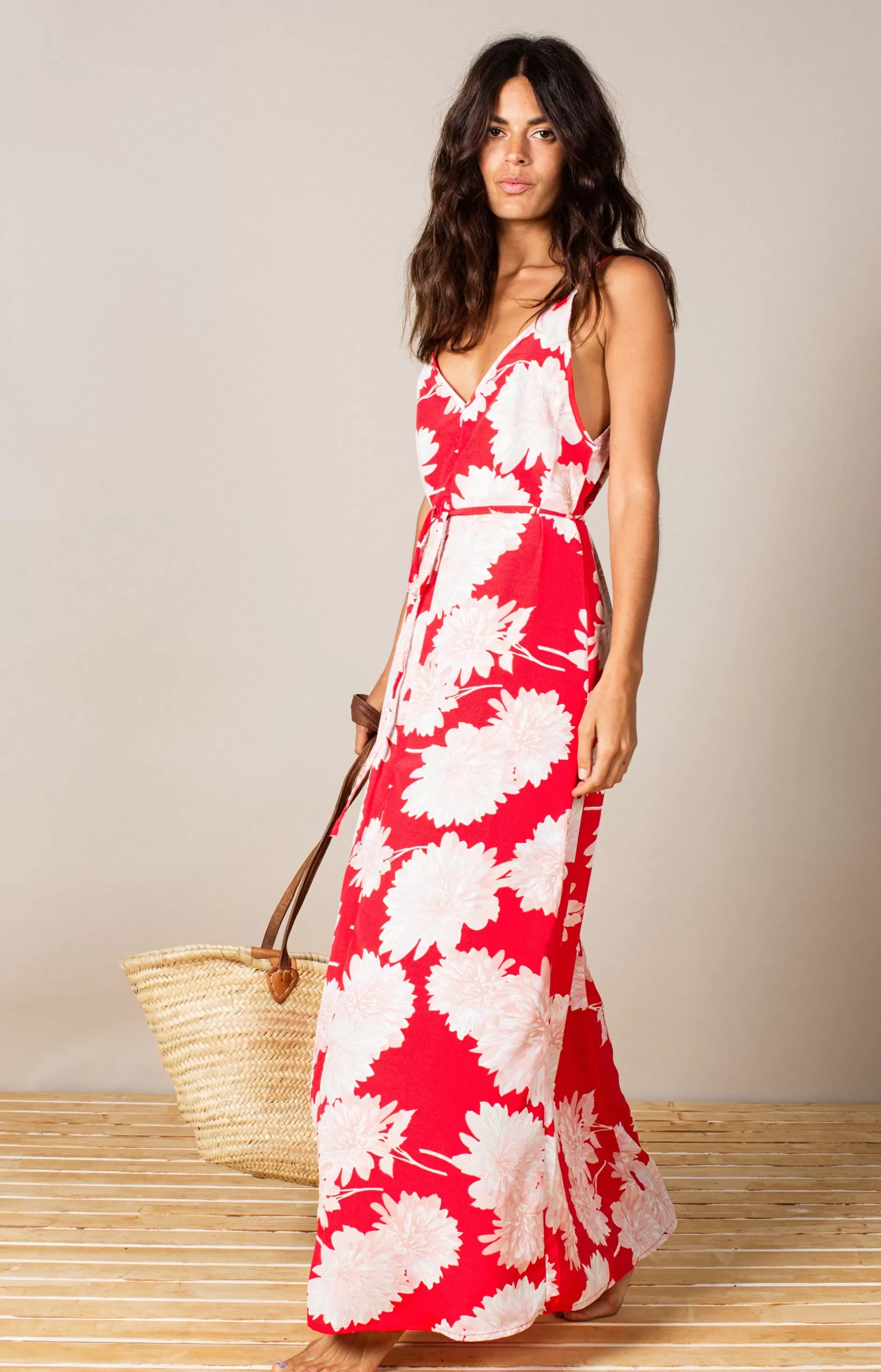 Dancing Leopard Giselle Maxi Slip Dress In Red Bloom>Women Dresses
