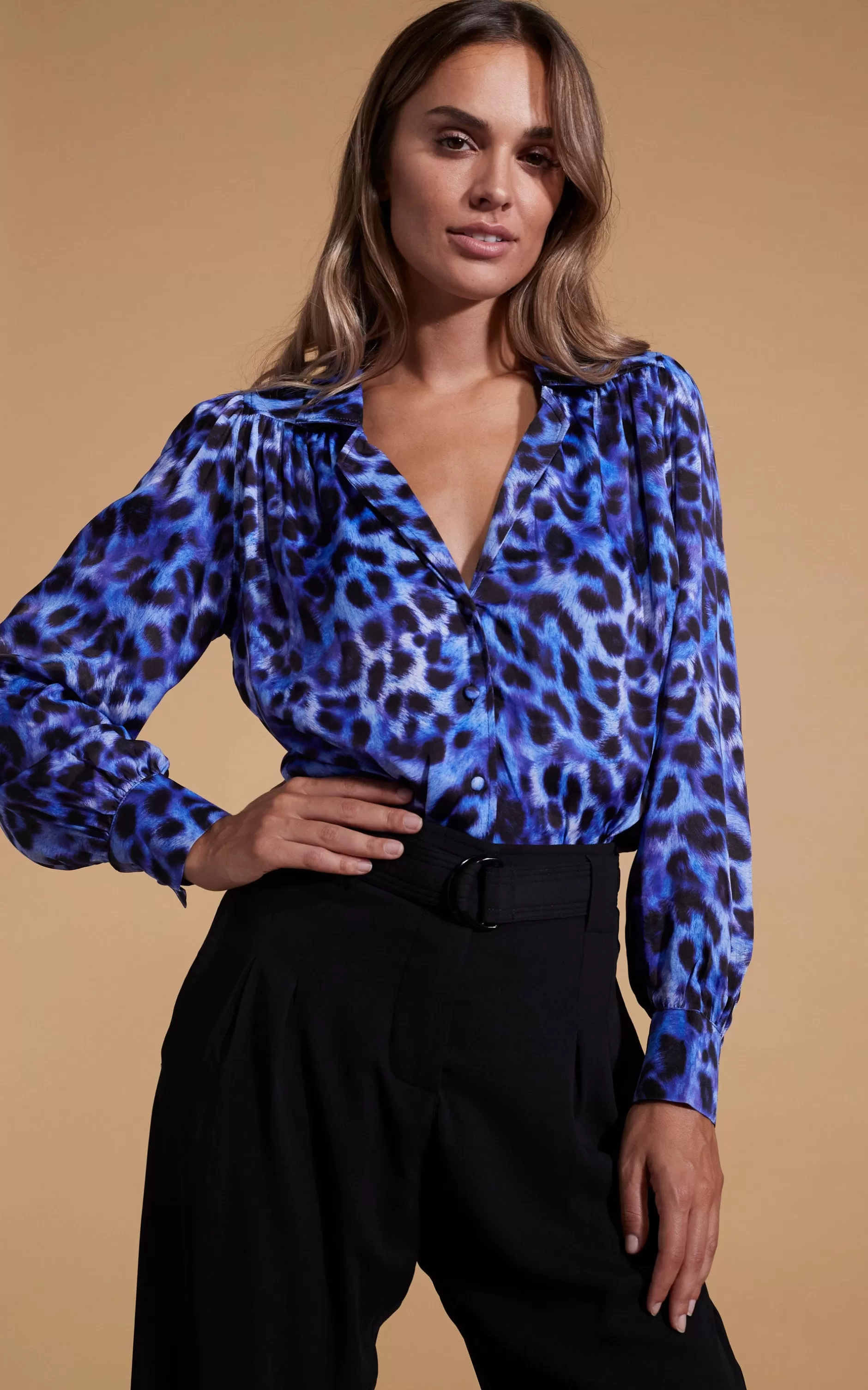 Dancing Leopard Halo Dominic Shirt In Blue Leopard>Women Shirts