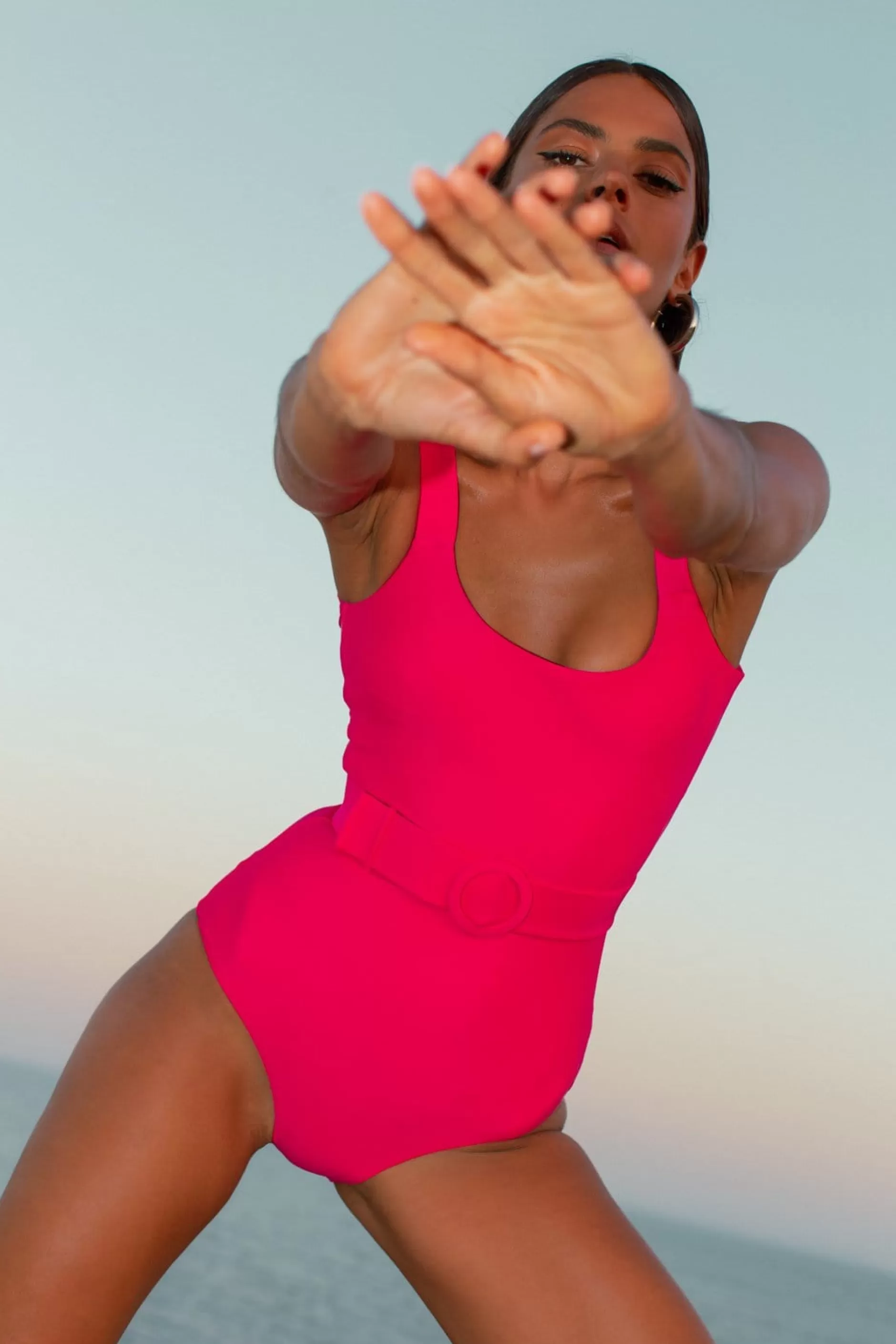 Dancing Leopard Halo Kiara Belted Swimsuit In Hot Pink>Women Swimwear