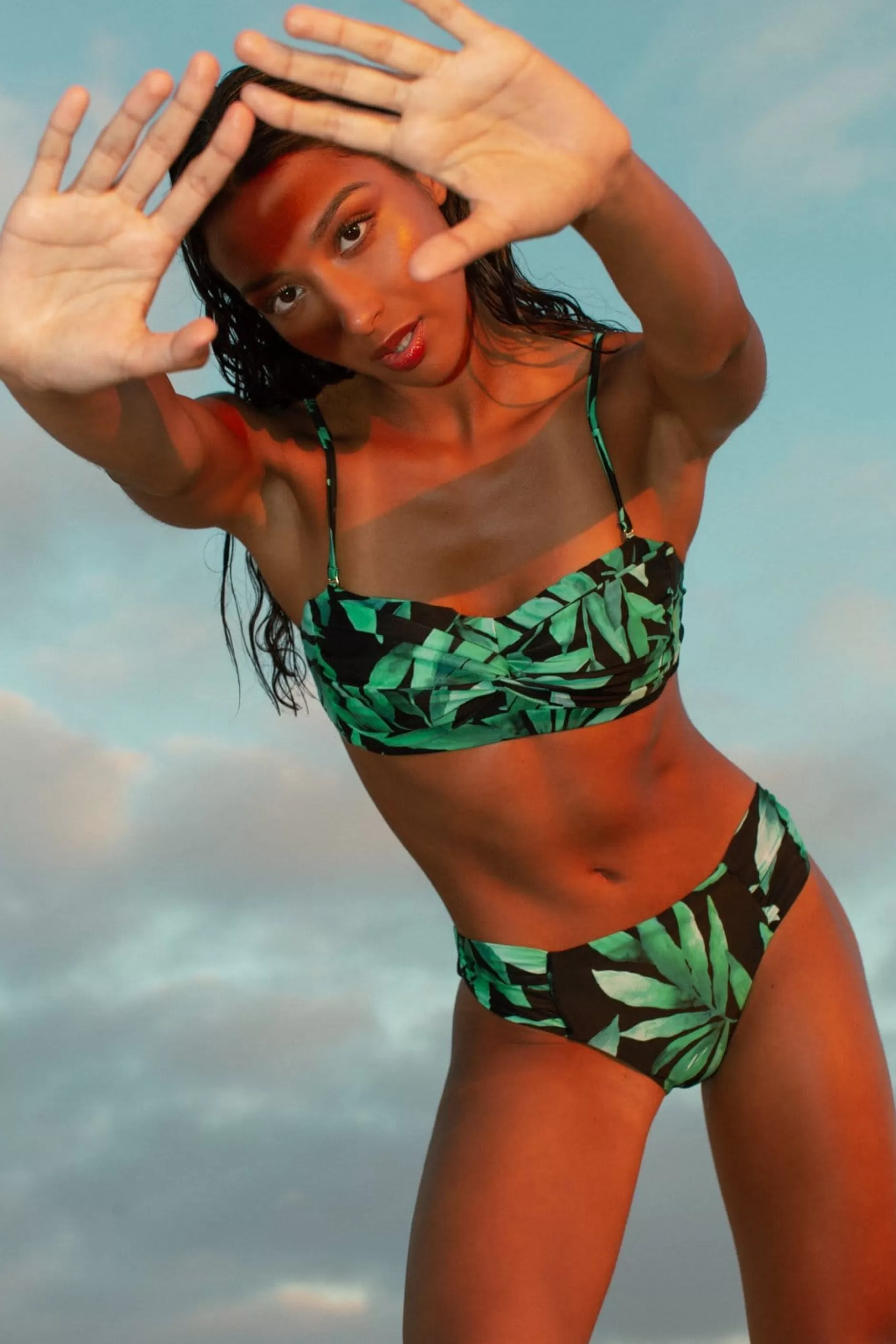 Dancing Leopard Halo Lalita Bandeau Bikini Top In Watercolour Green Leaf>Women Swimwear