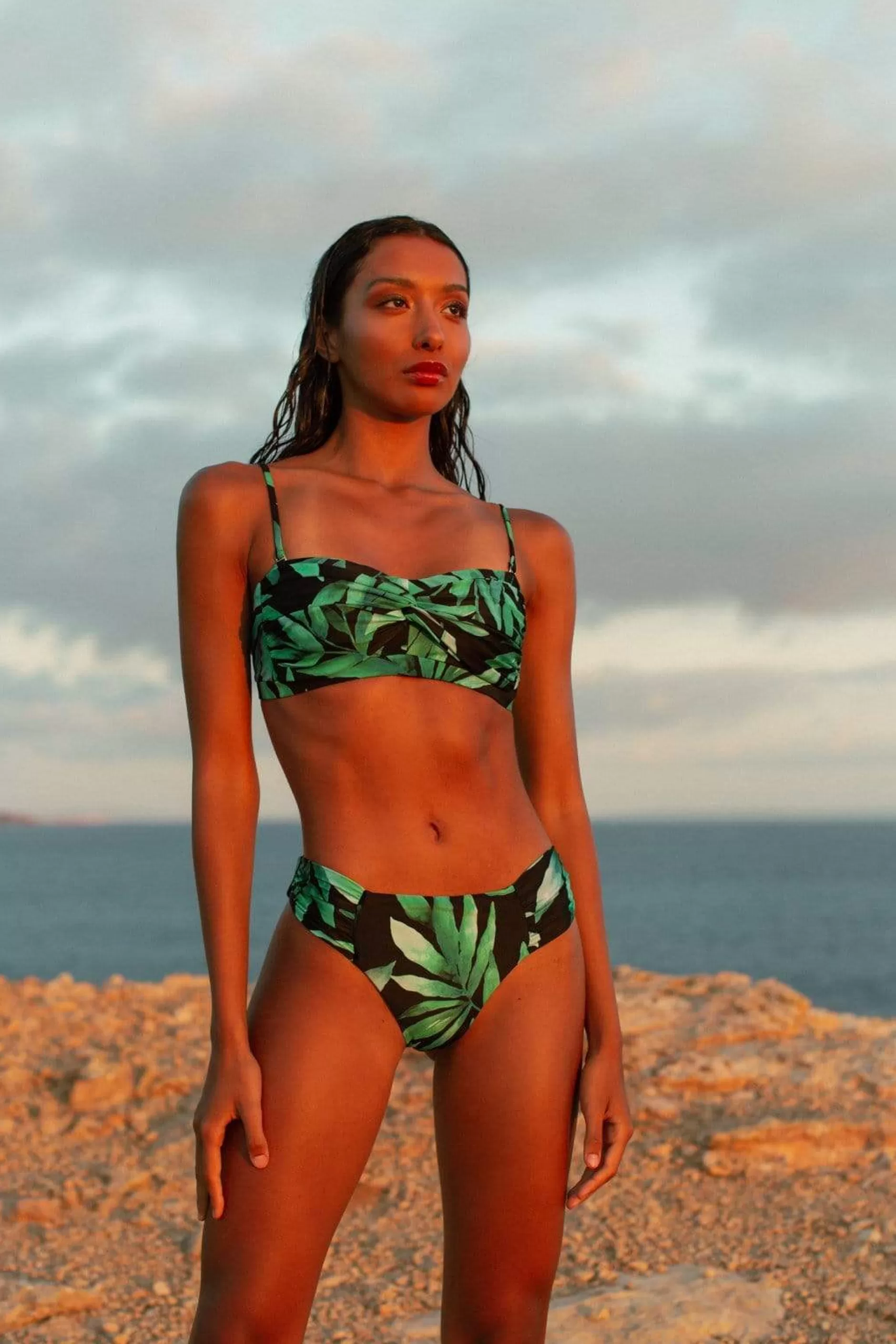Dancing Leopard Halo Miyanna Ruched Brief In Watercolour Green Leaf>Women Swimwear