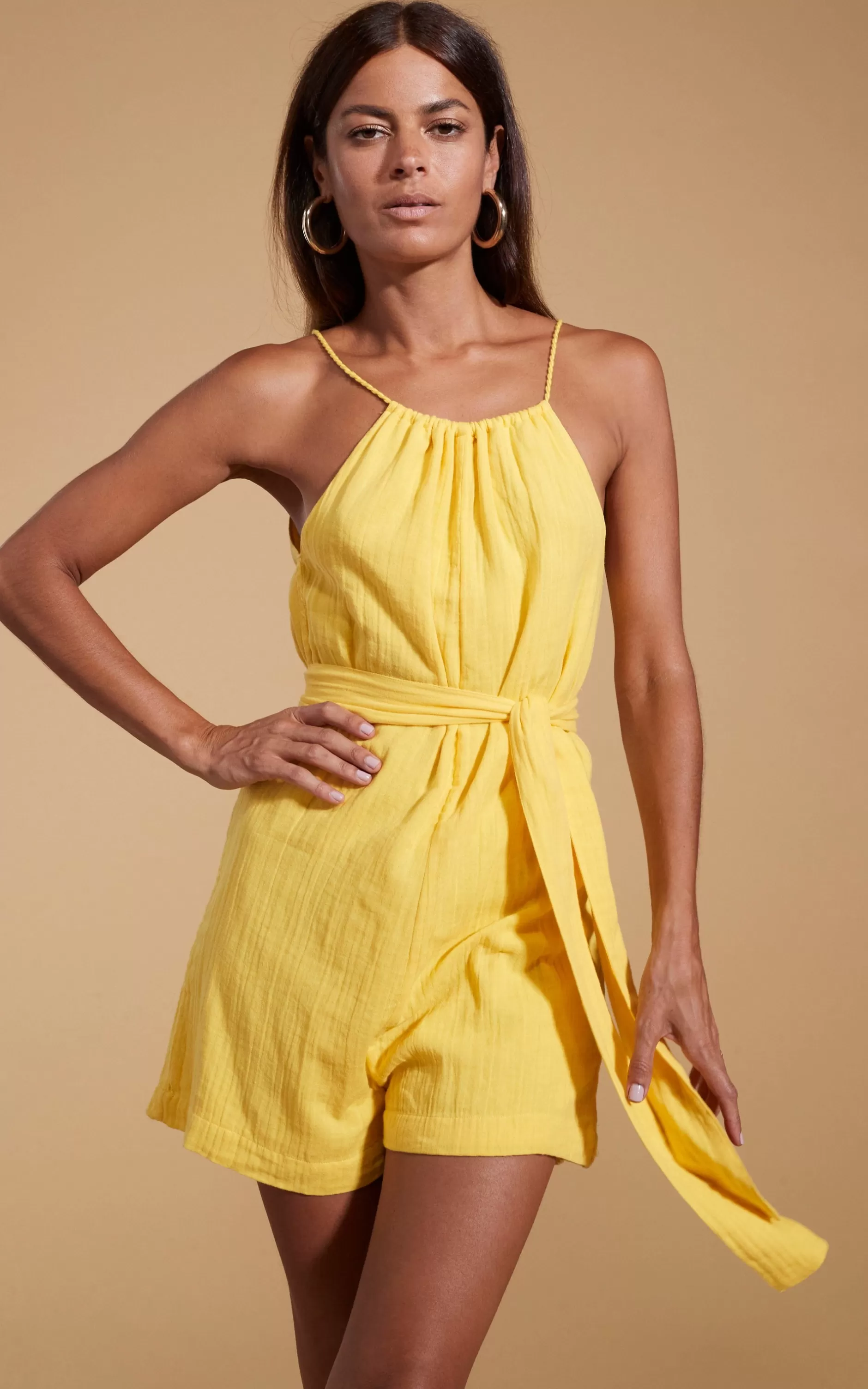 Dancing Leopard Halo Papillon Halter Neck Playsuit In Primrose Yellow>Women Playsuits