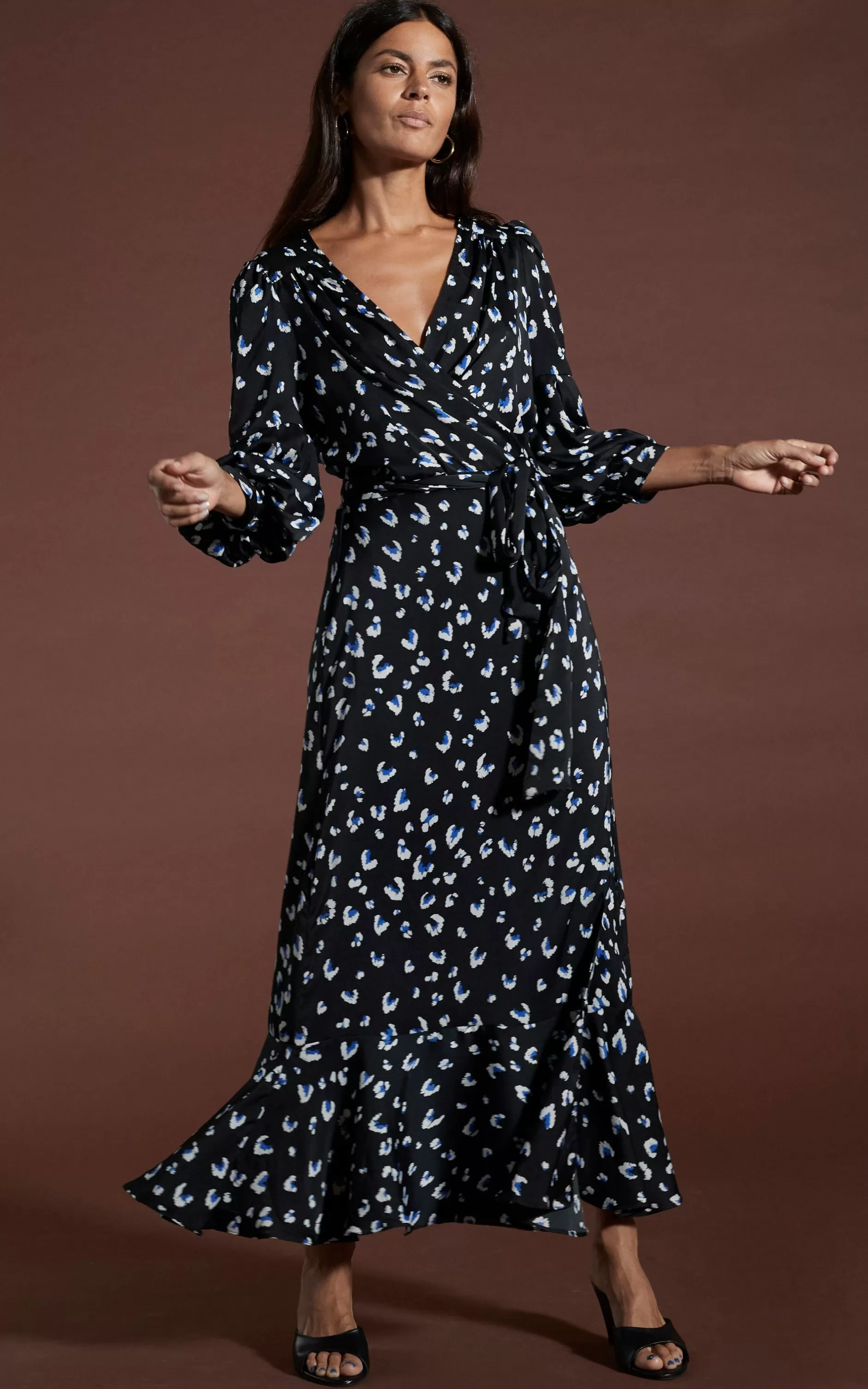 Dancing Leopard Havannah Maxi Wrap Dress In Abstract White On Black Leopard>Women Dresses