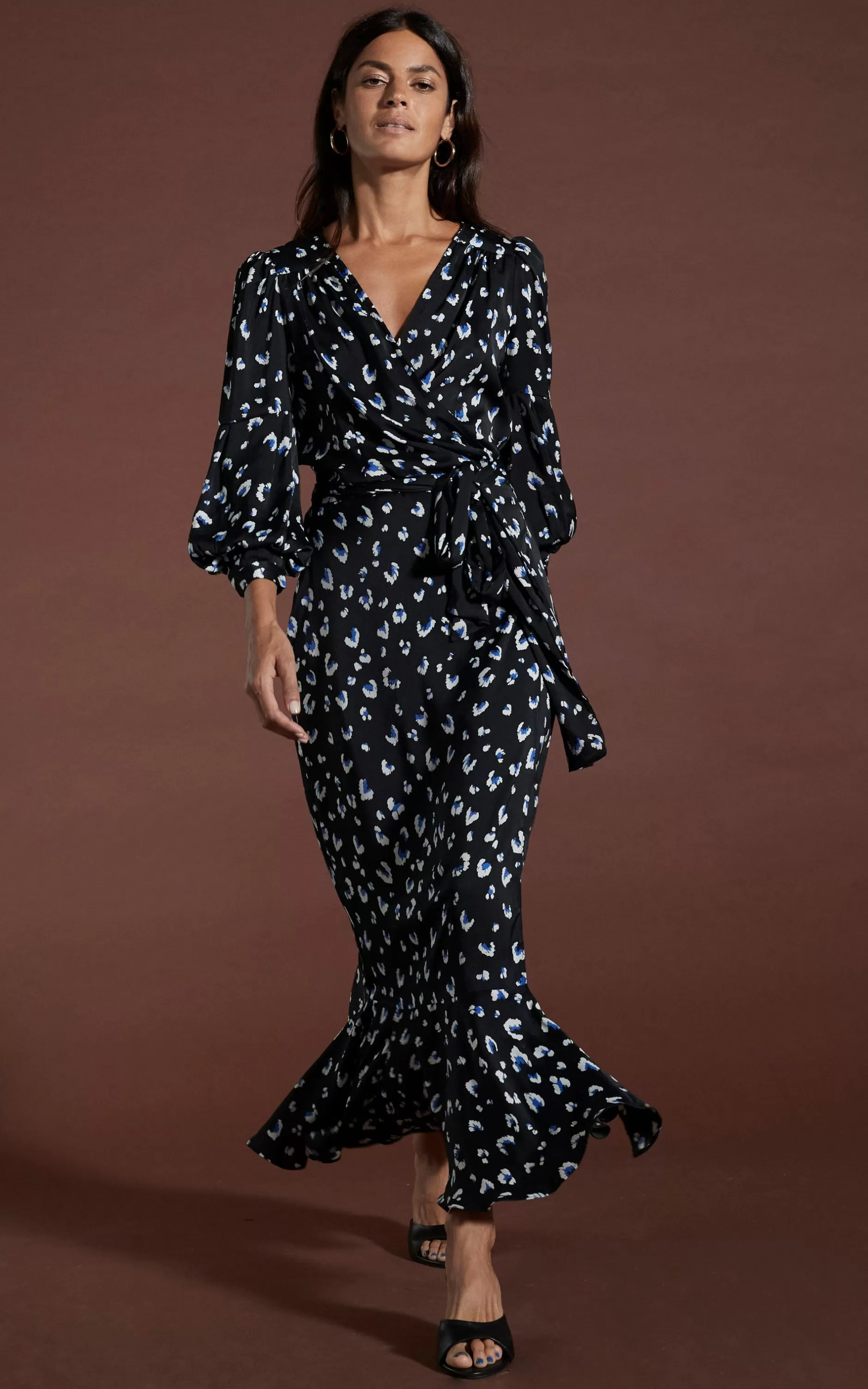Dancing Leopard Havannah Maxi Wrap Dress In Abstract White On Black Leopard>Women Dresses