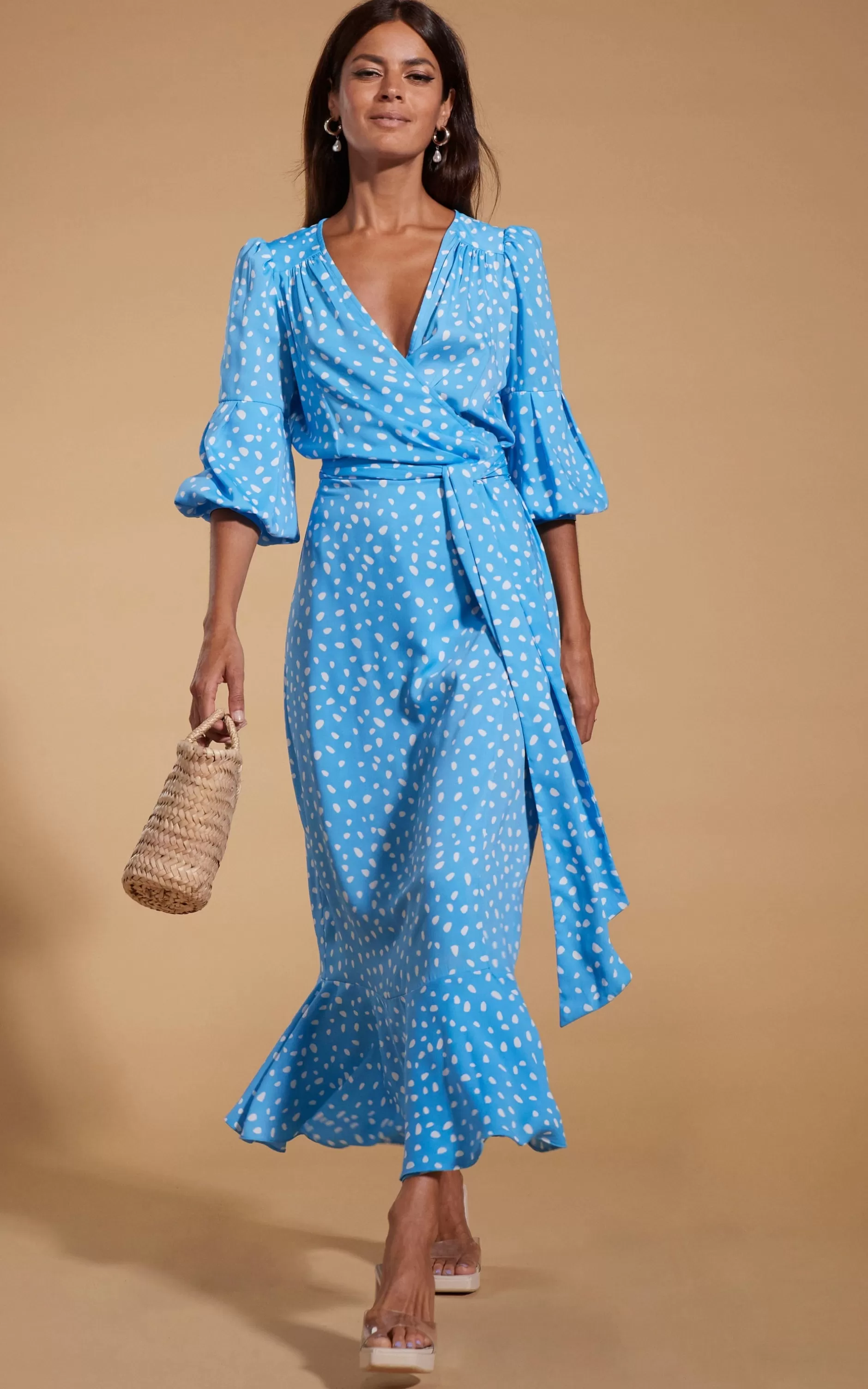 Dancing Leopard Havannah Maxi Wrap Dress In Abstract White On Blue>Women Dresses