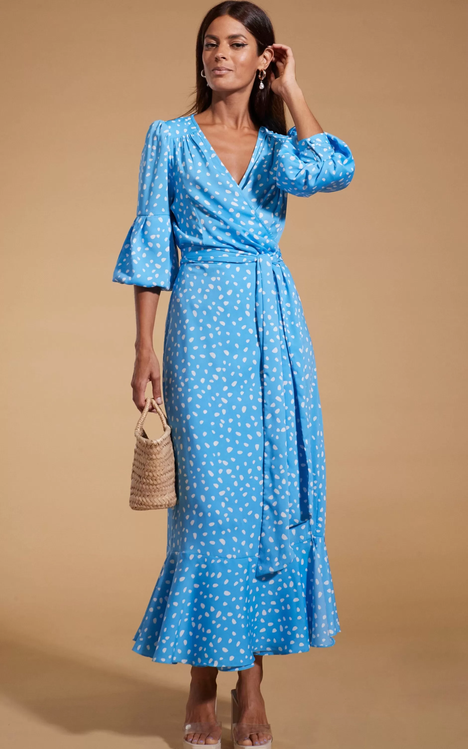Dancing Leopard Havannah Maxi Wrap Dress In Abstract White On Blue>Women Dresses