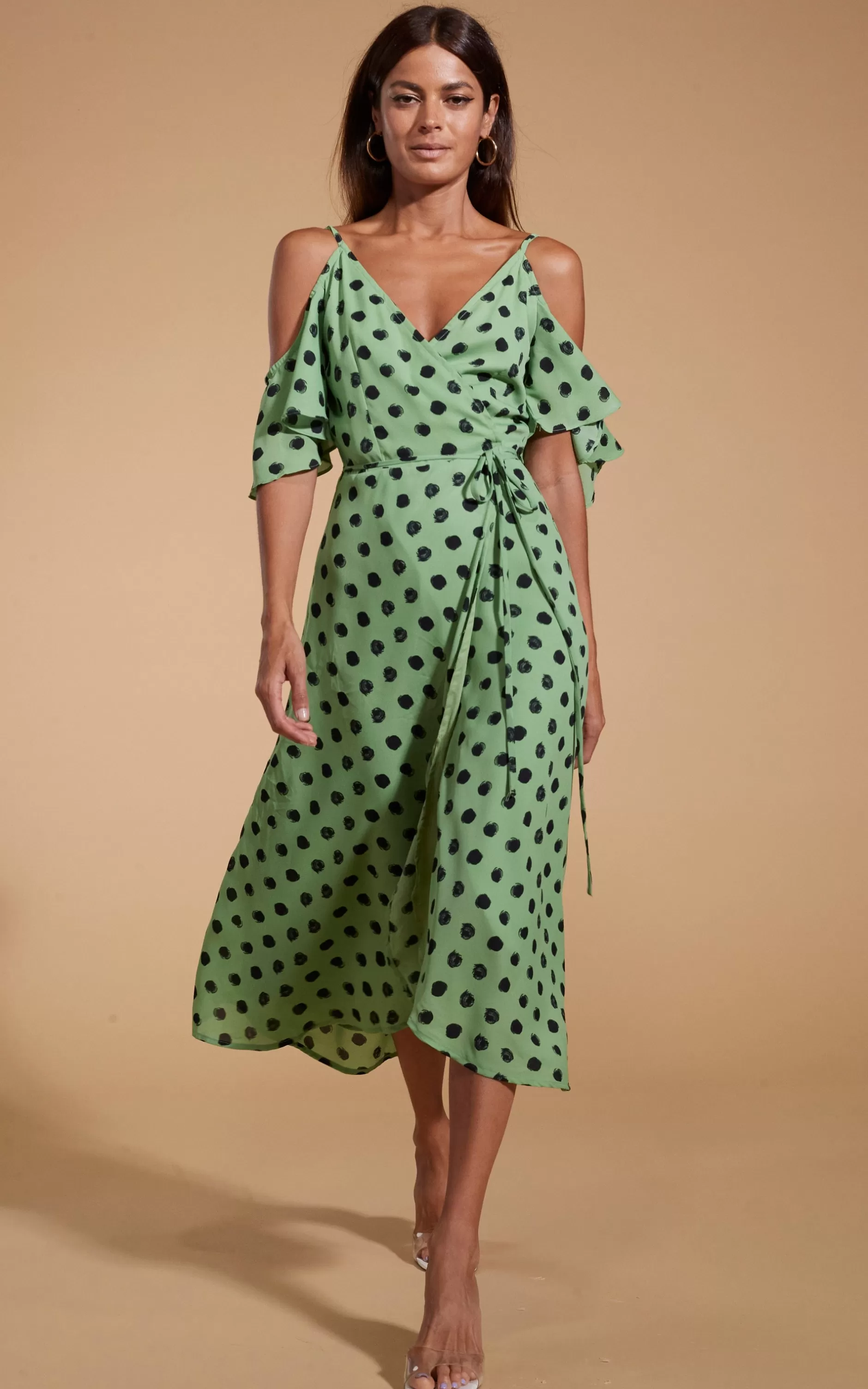 Dancing Leopard Ivy Dress Green Polka Dot>Women Dresses