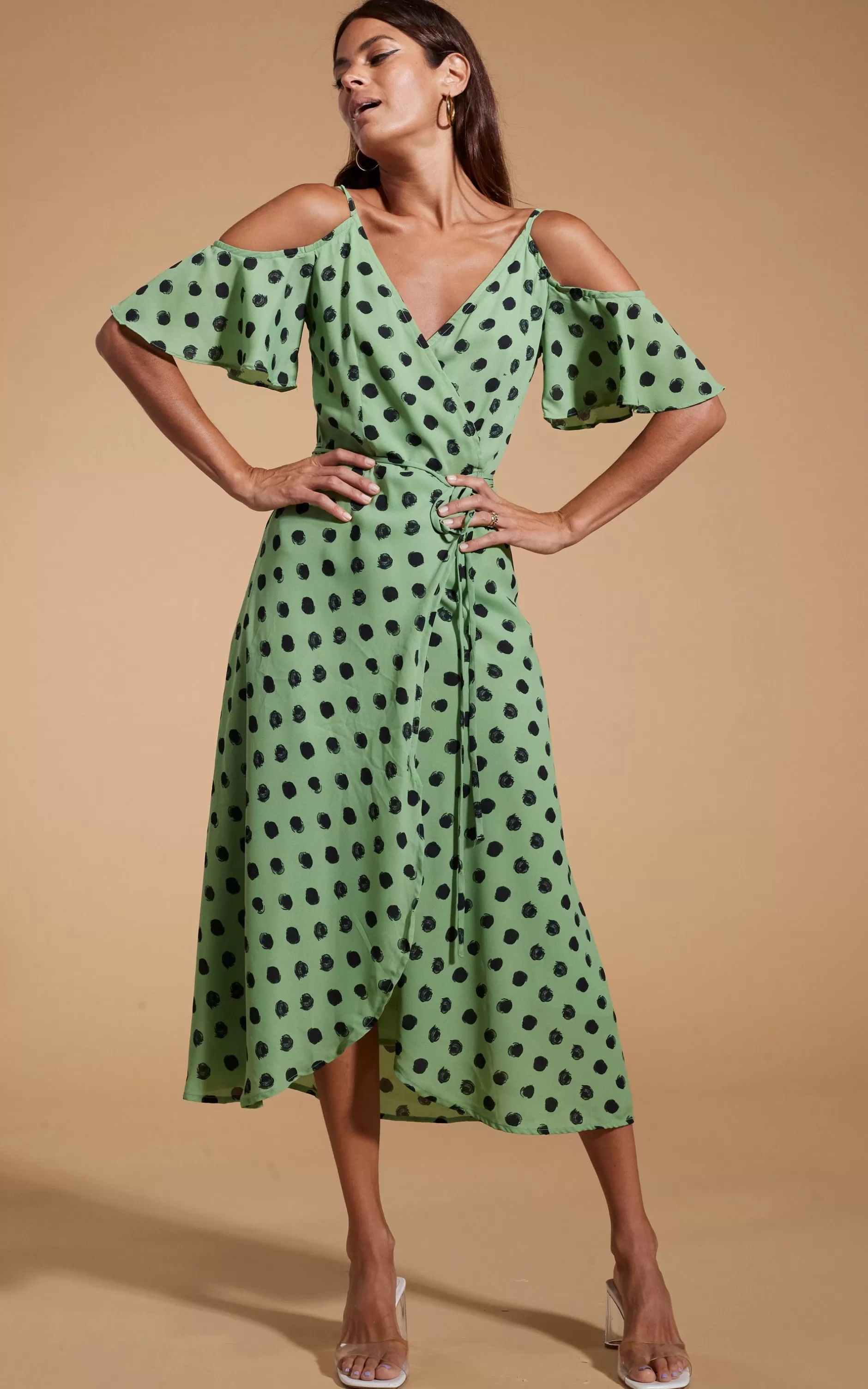 Dancing Leopard Ivy Dress Green Polka Dot>Women Dresses