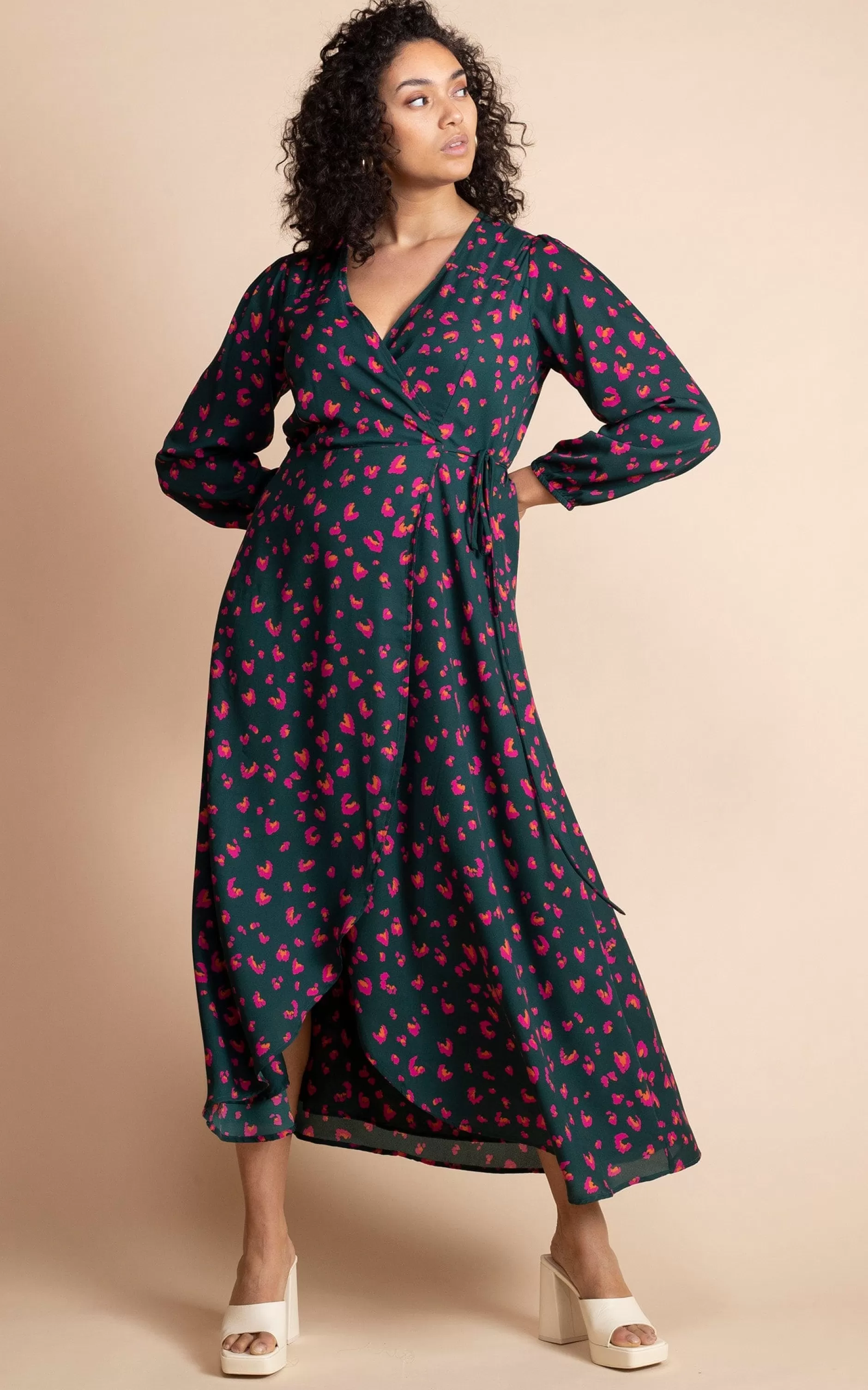 Dancing Leopard Jagger Maxi Dress In Abstract Pink On Green>Women Dresses