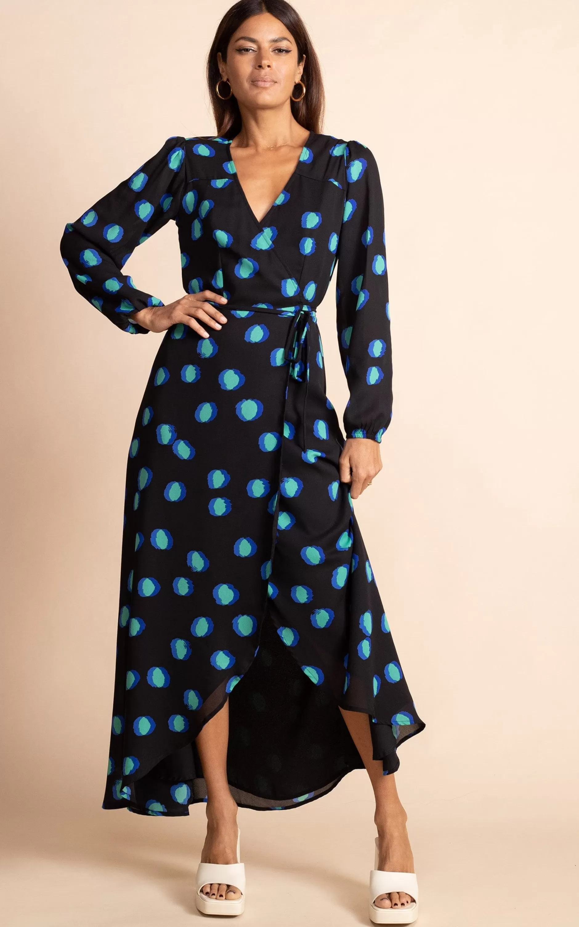 Dancing Leopard Jagger Maxi Dress In Polka Dot Blue On Black>Women Dresses