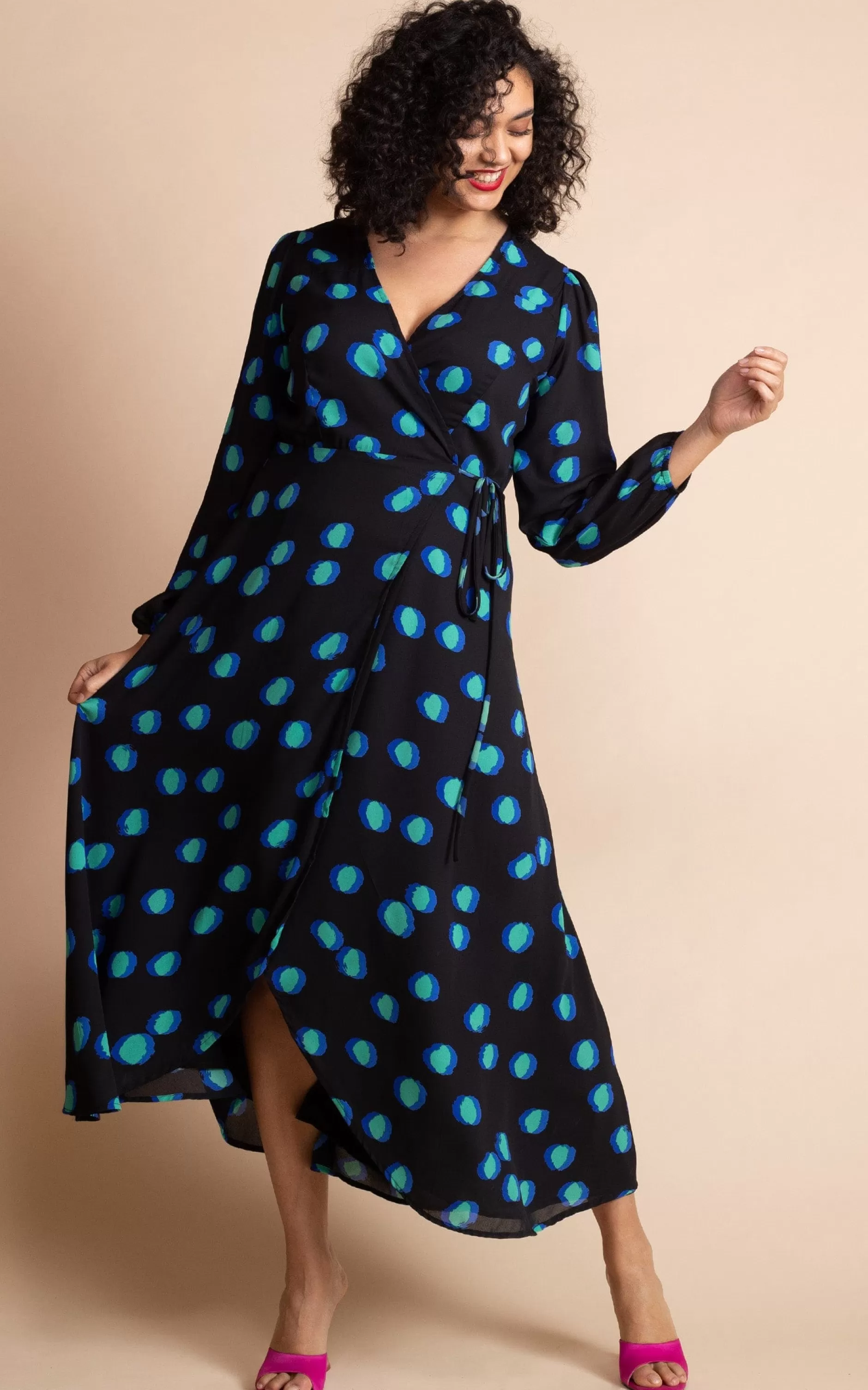 Dancing Leopard Jagger Maxi Dress In Polka Dot Blue On Black>Women Dresses